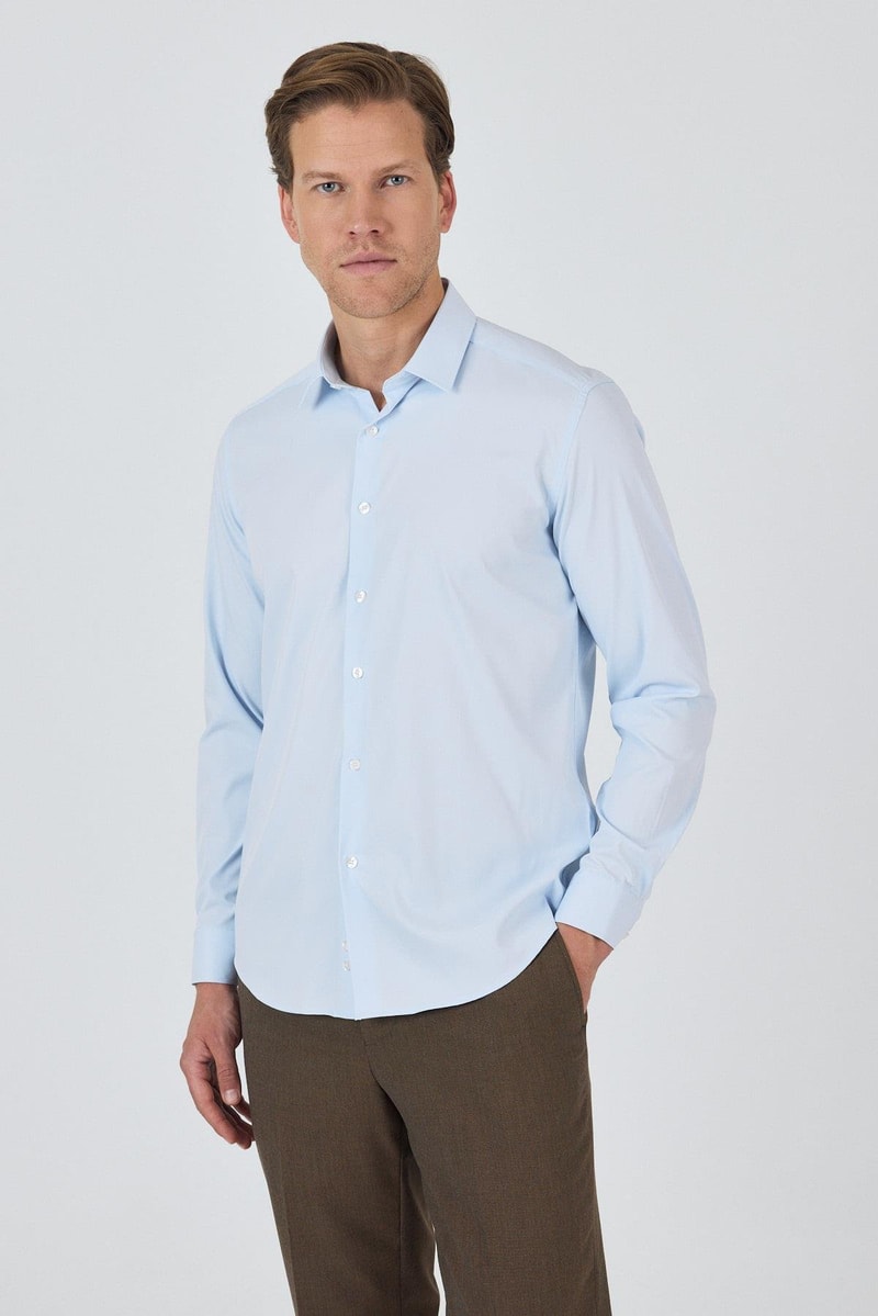Slim-Fit Classic Water Resistant Shirt - Light Blue