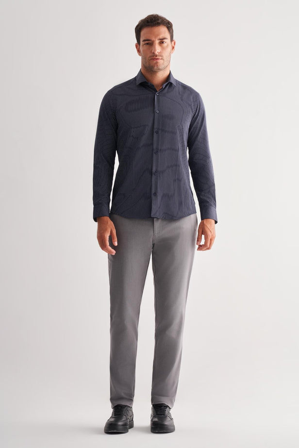 Slim-Fit Striped Classic Shirt - Navy Blue