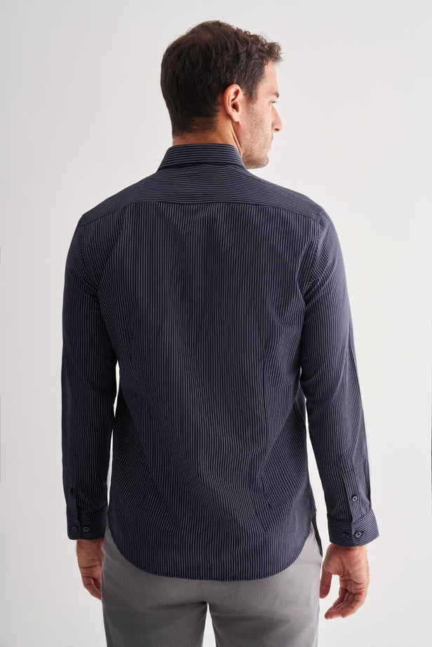 Slim-Fit Striped Classic Shirt - Navy Blue