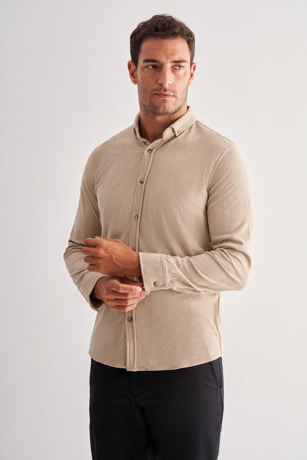 Slim-Fit Corduroy Shirt - Begie