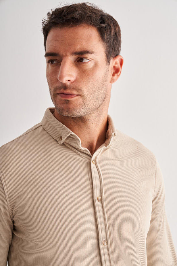 Slim-Fit Corduroy Shirt - Begie