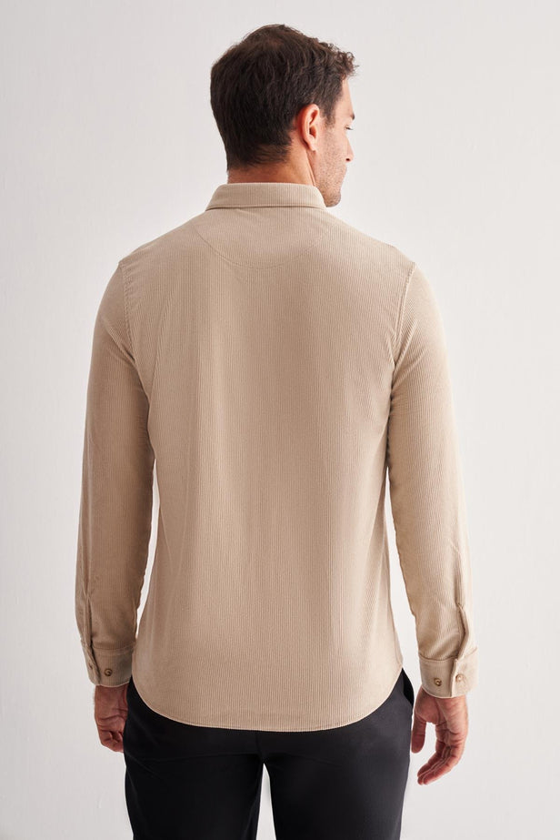 Slim-Fit Corduroy Shirt - Begie
