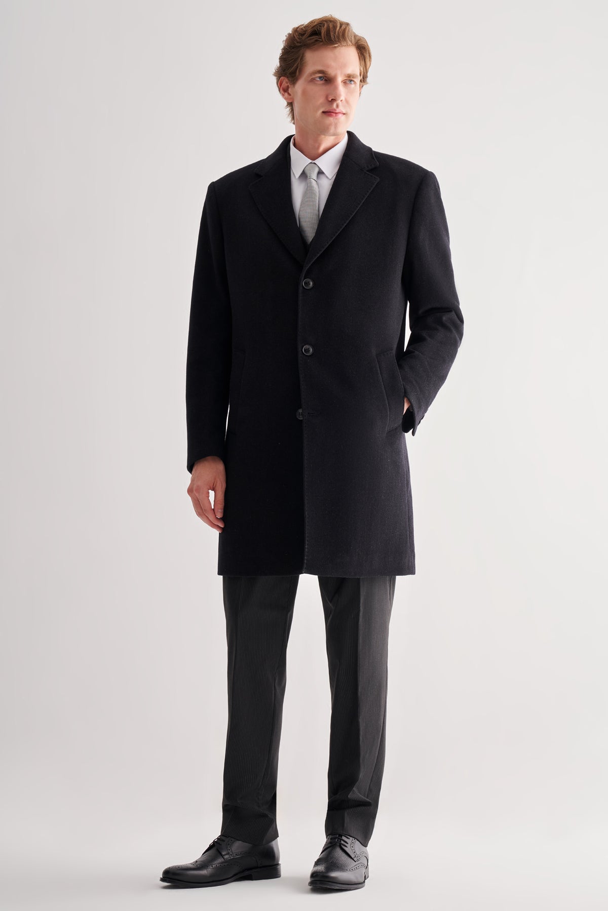 Comfort-Fit Wool Long Coat - Black