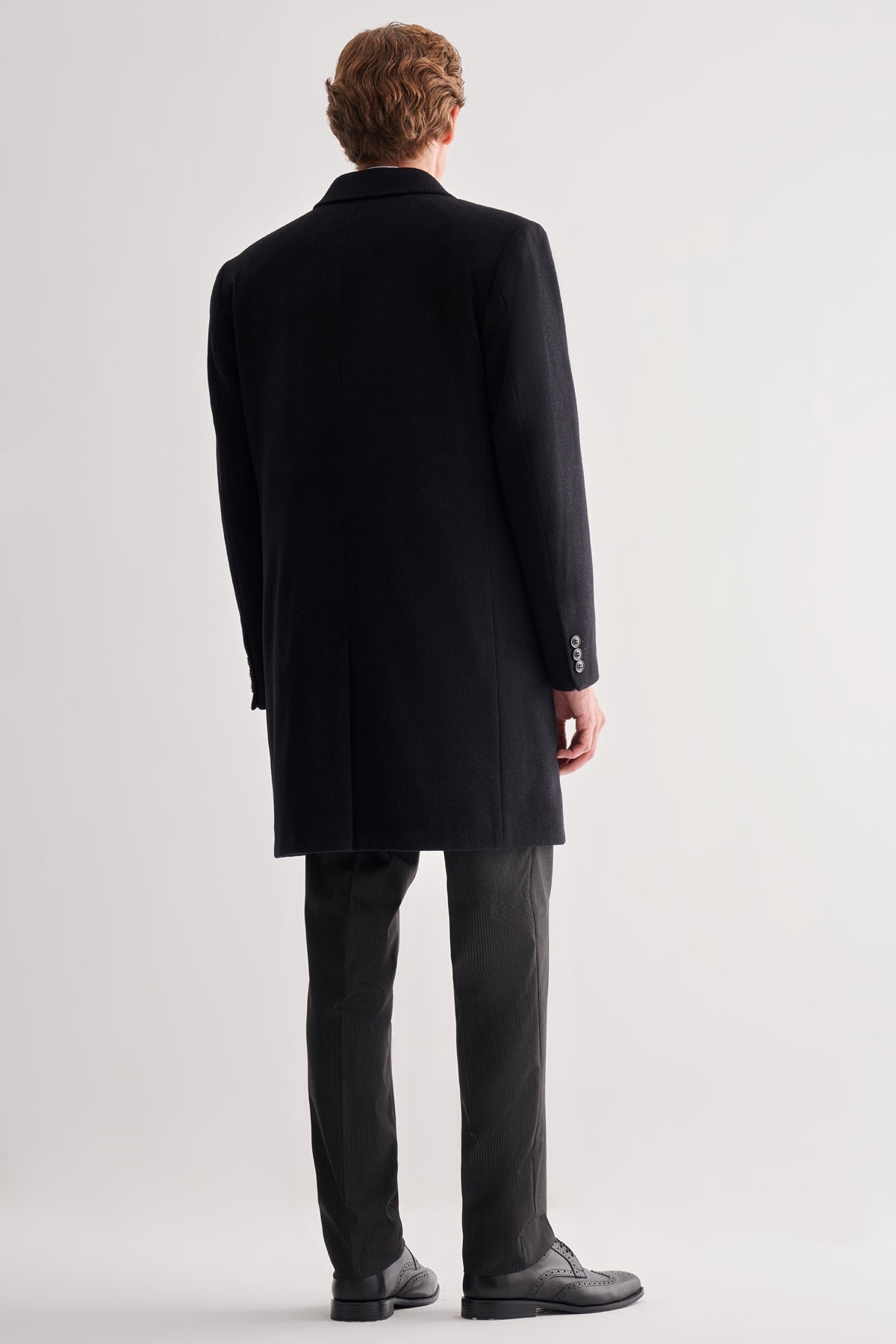 Comfort-Fit Wool Long Coat - Black