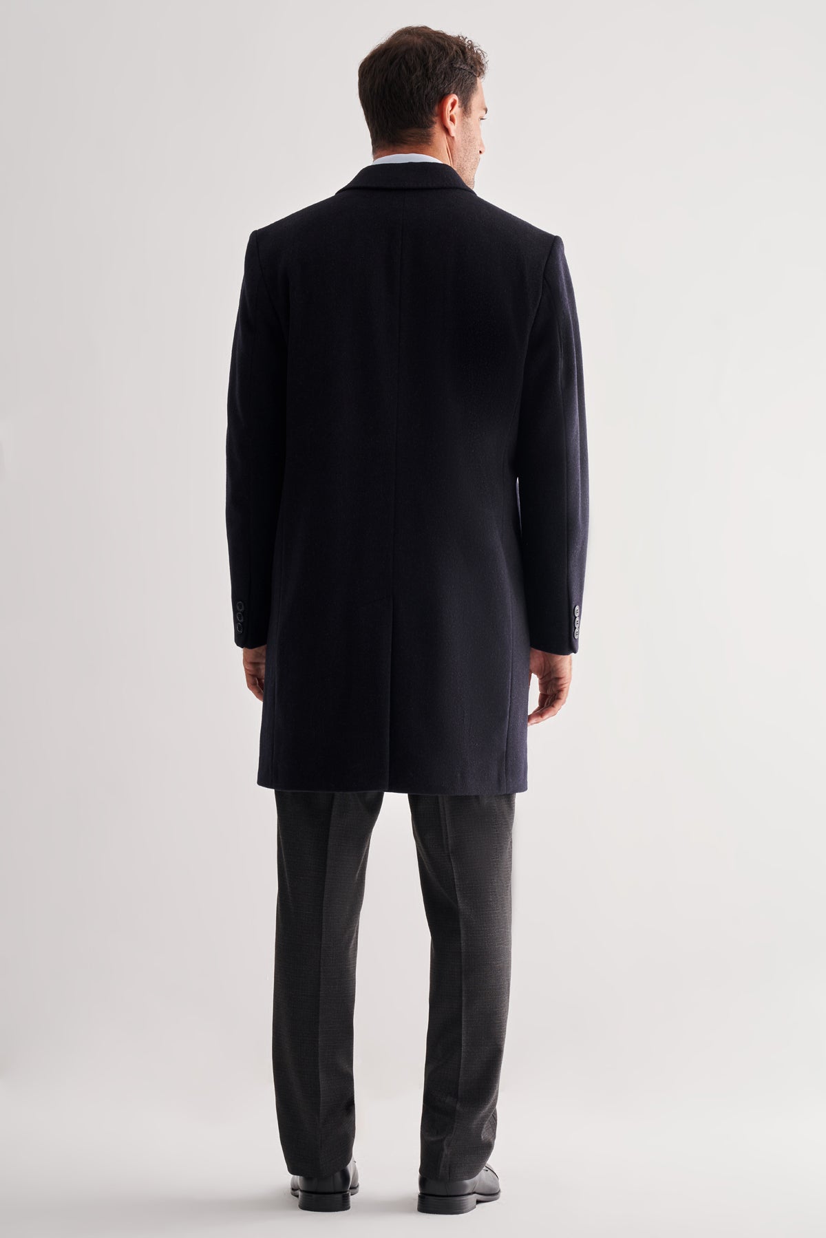 Comfort-Fit Wool Long Coat - Dark Navy