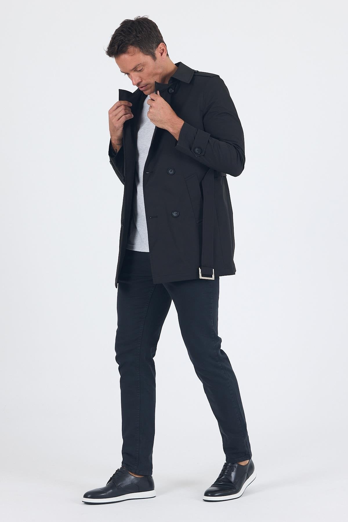 Slim-Fit Trench Coat - Black