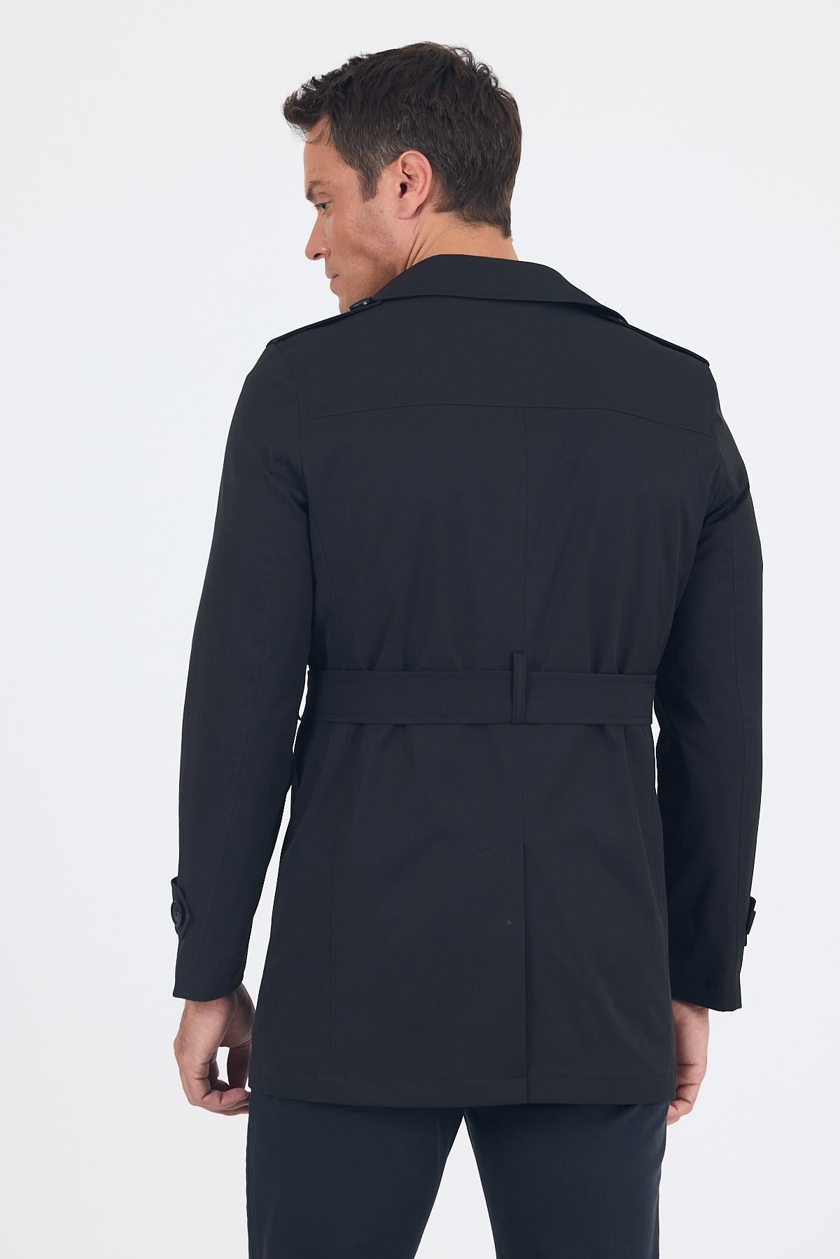 Slim-Fit Trench Coat - Black