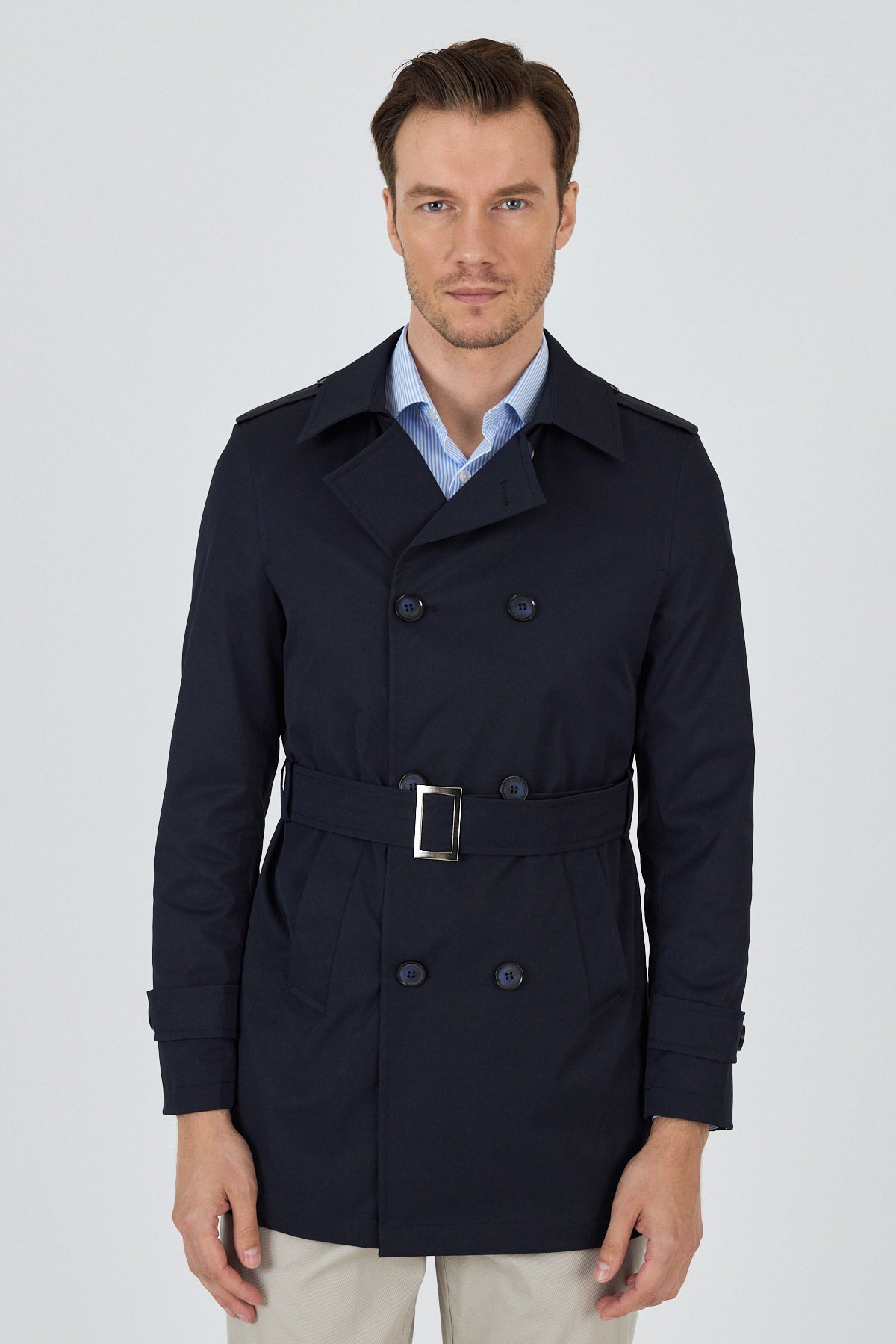 Slim-Fit Trench Coat - Dark Navy
