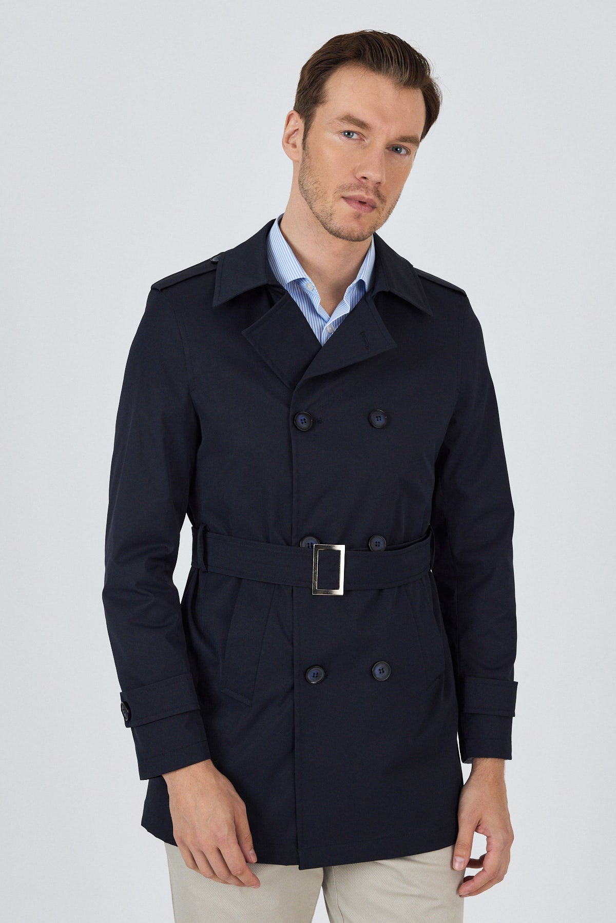 Slim-Fit Trench Coat - Dark Navy