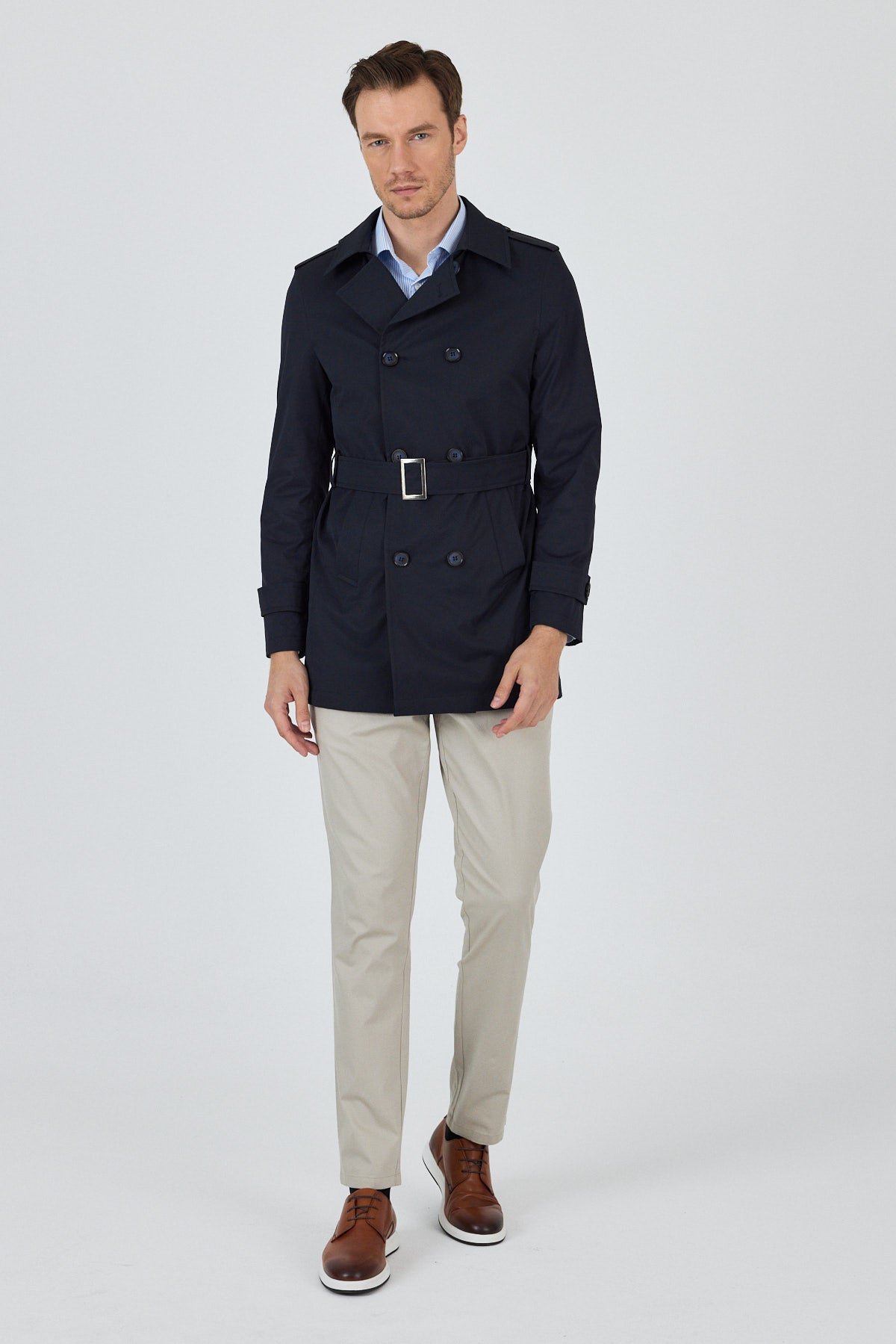 Slim-Fit Trench Coat - Black