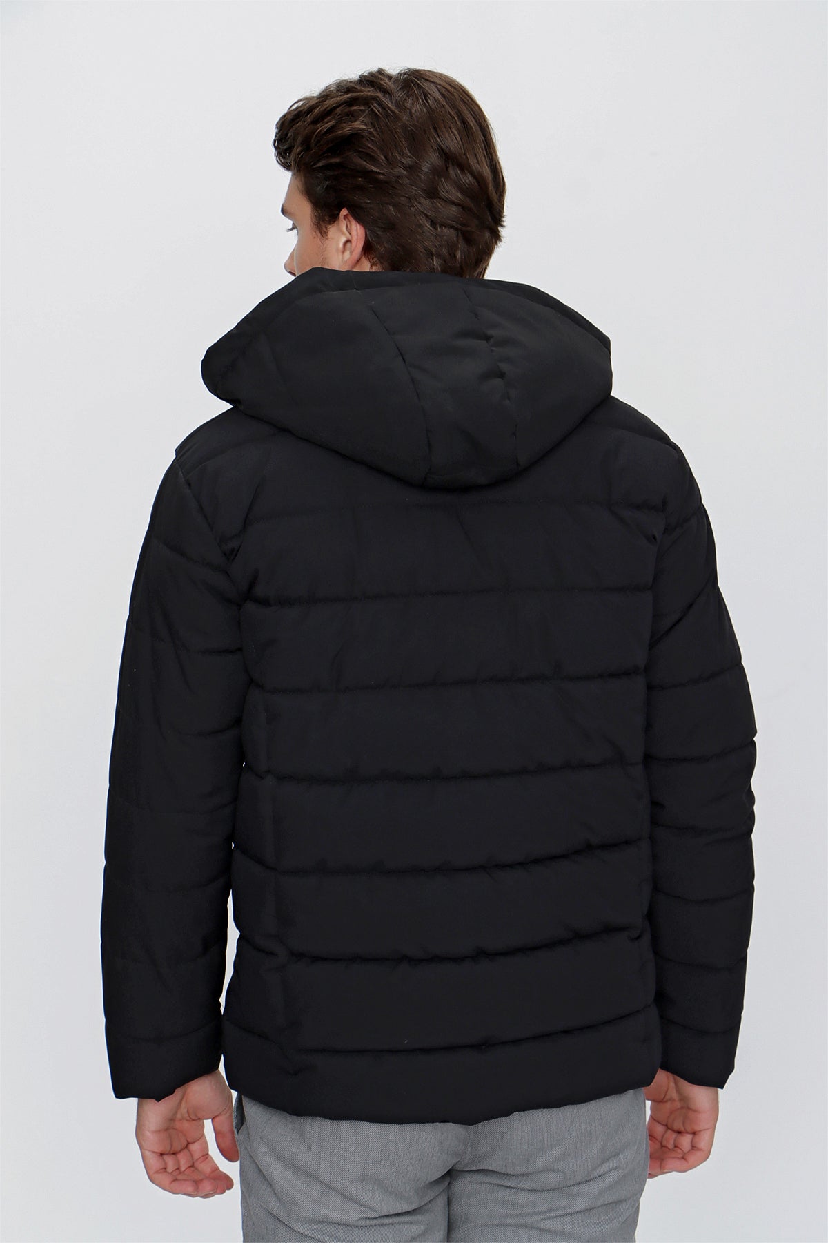 Slim-Fit Hooded Puffer Jacket - Black