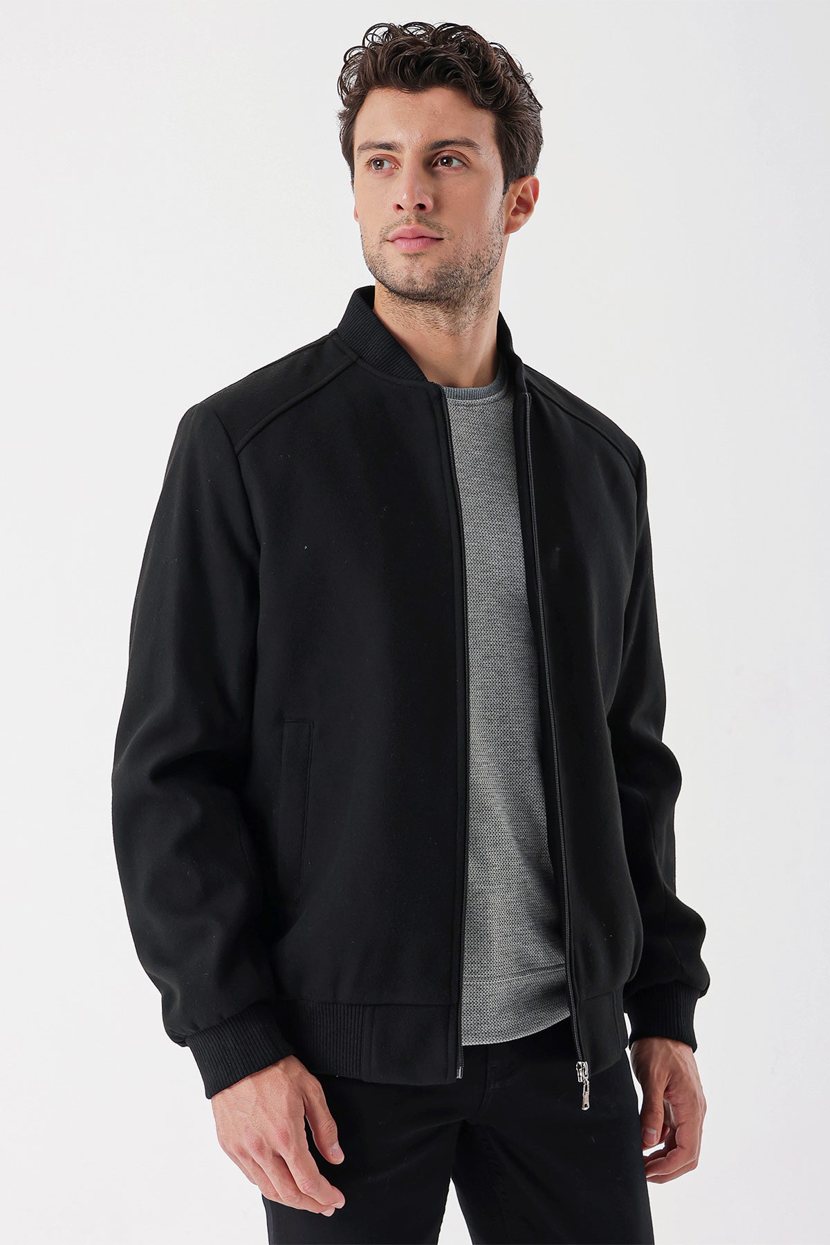 Comfort-Fit College Collar Casual Jacket - Black