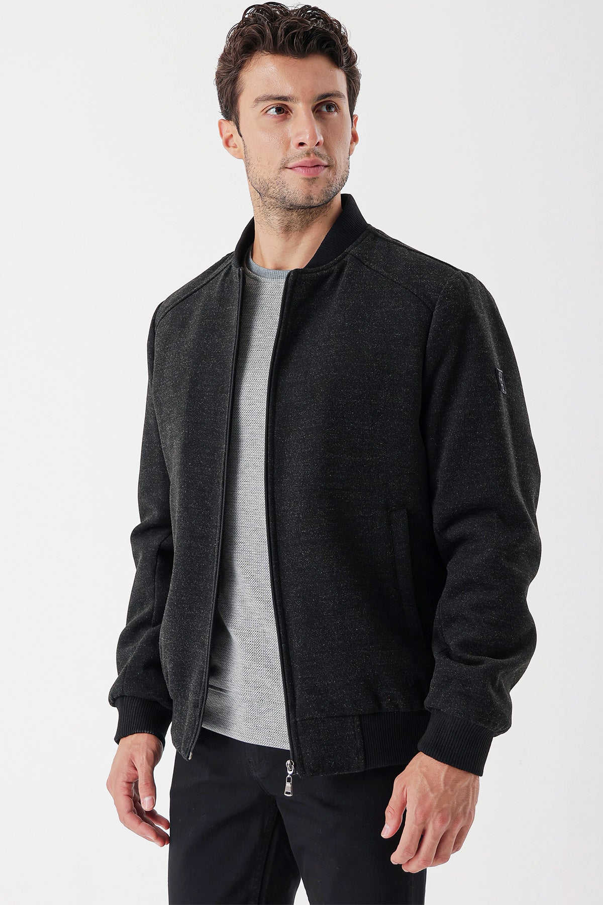 Comfort-Fit College Collar Casual Jacket - Dark Grey