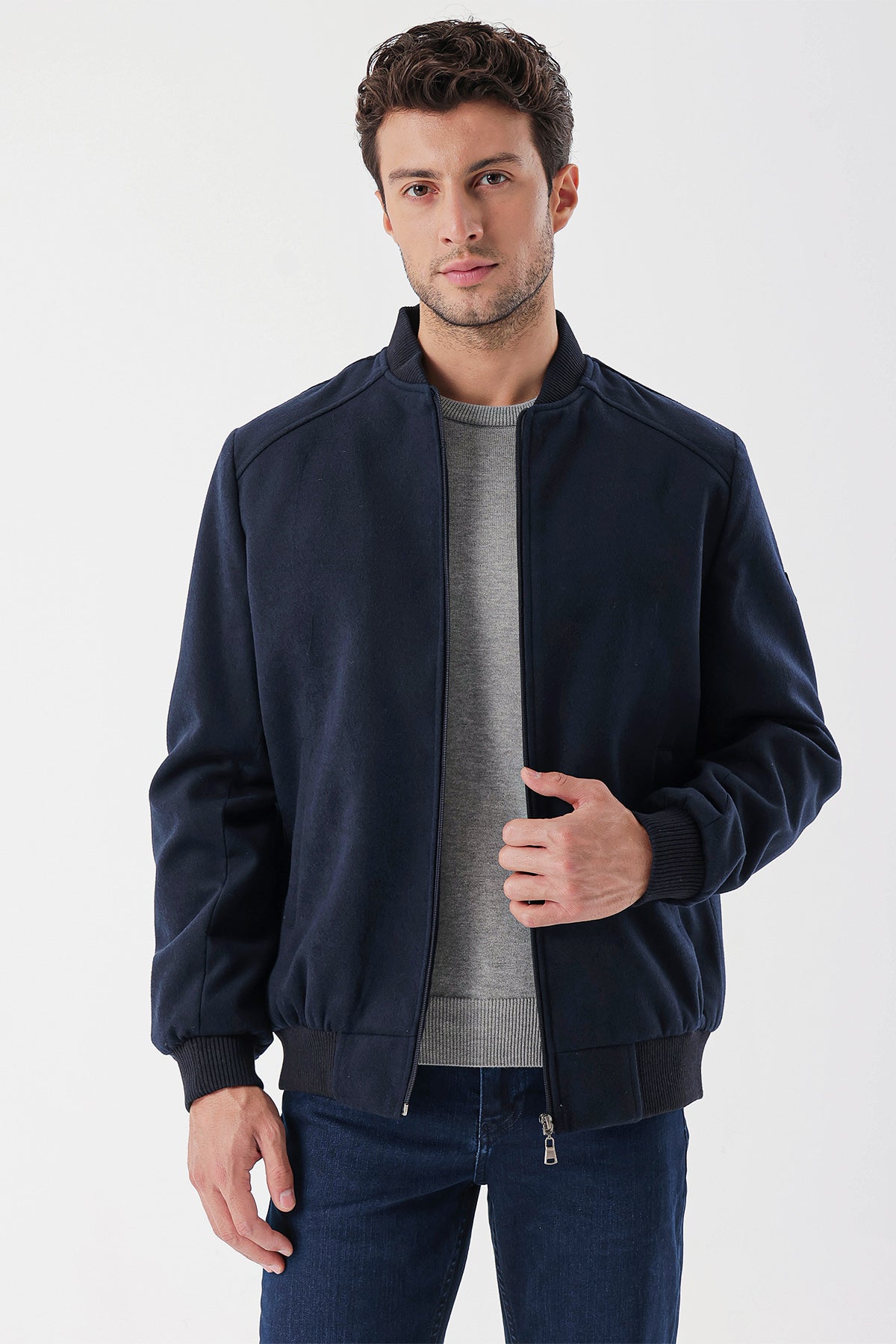 Comfort-Fit College Collar Casual Jacket - Navy