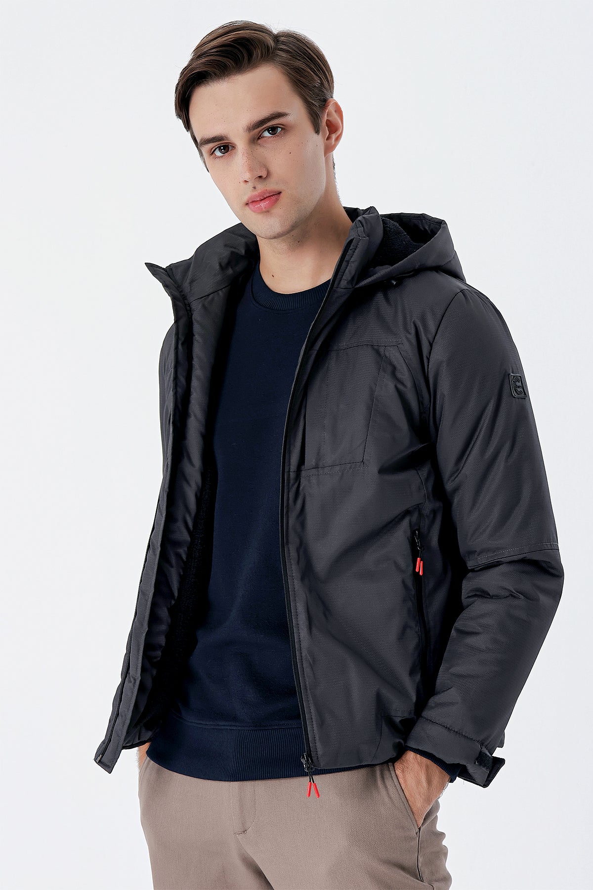 Slim-Fit Hooded Casual Jacket - Grey