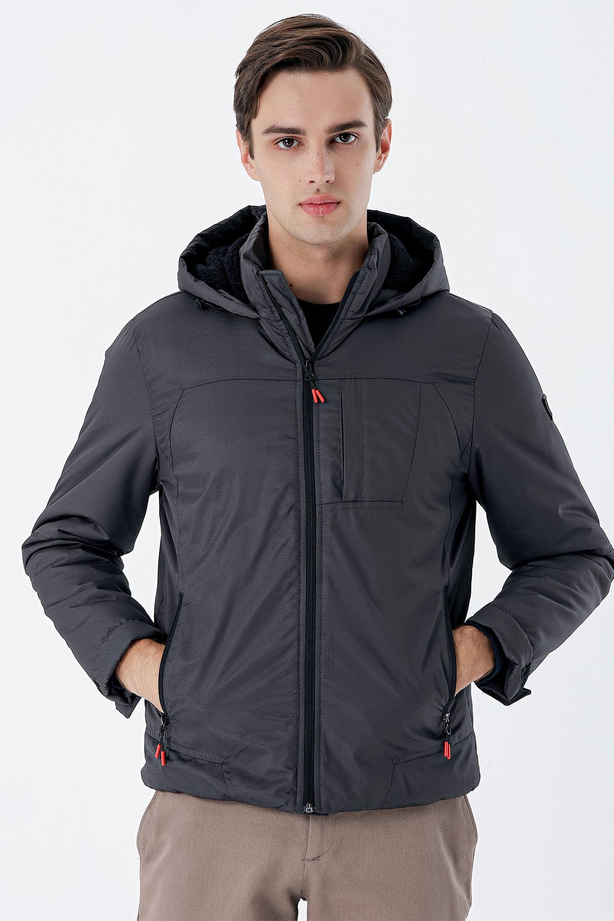 Slim-Fit Hooded Casual Jacket - Grey