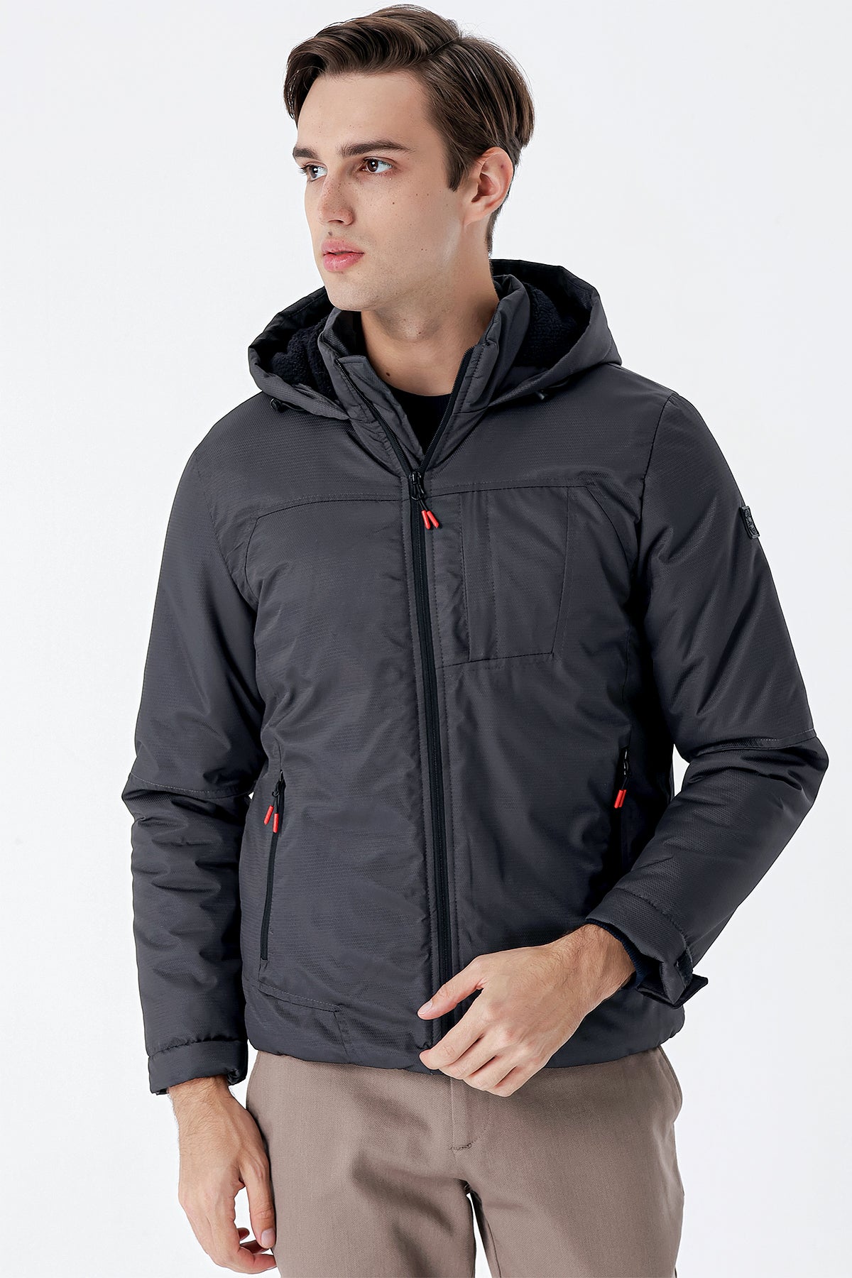 Slim-Fit Hooded Casual Jacket - Grey