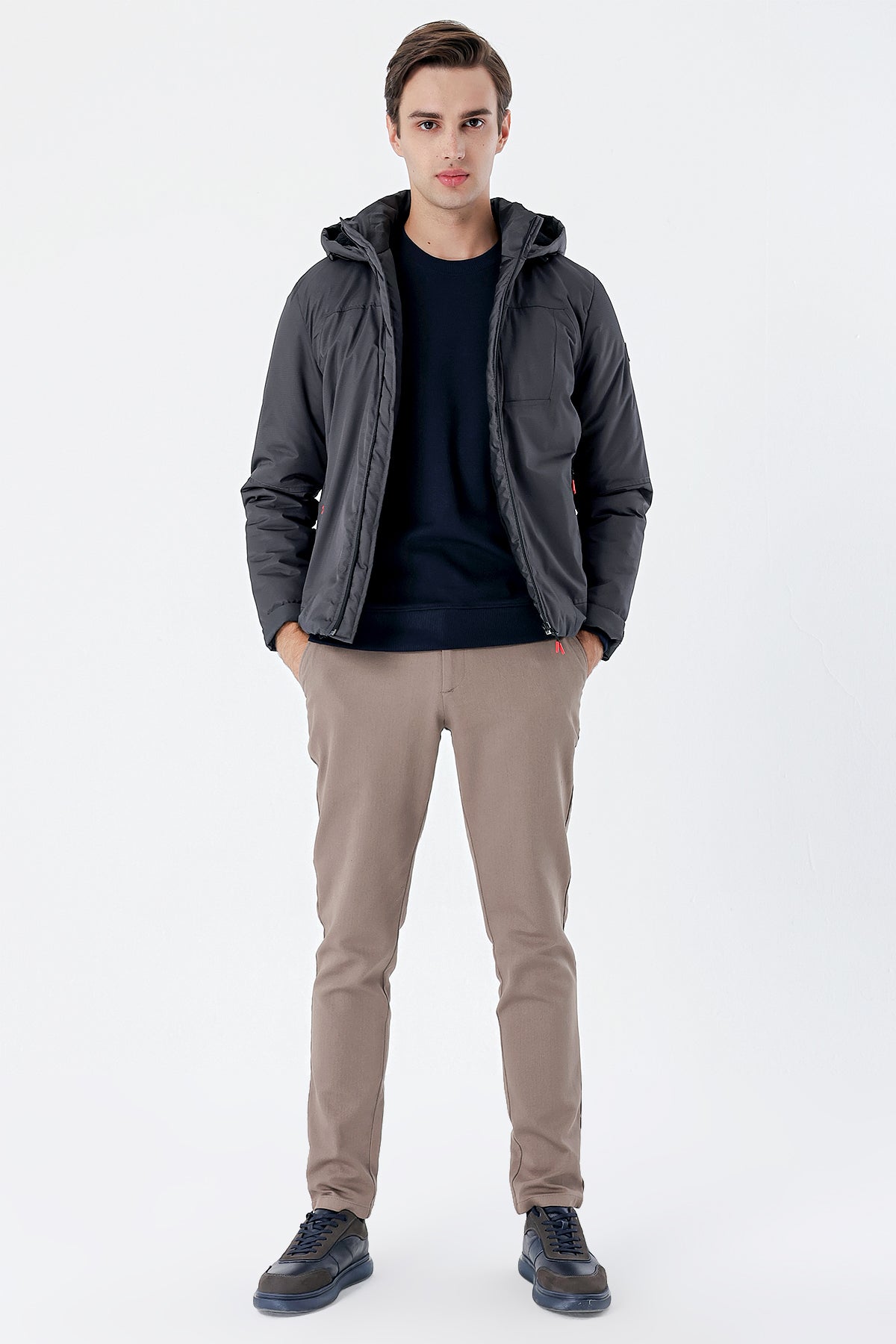 Slim-Fit Hooded Casual Jacket - Grey