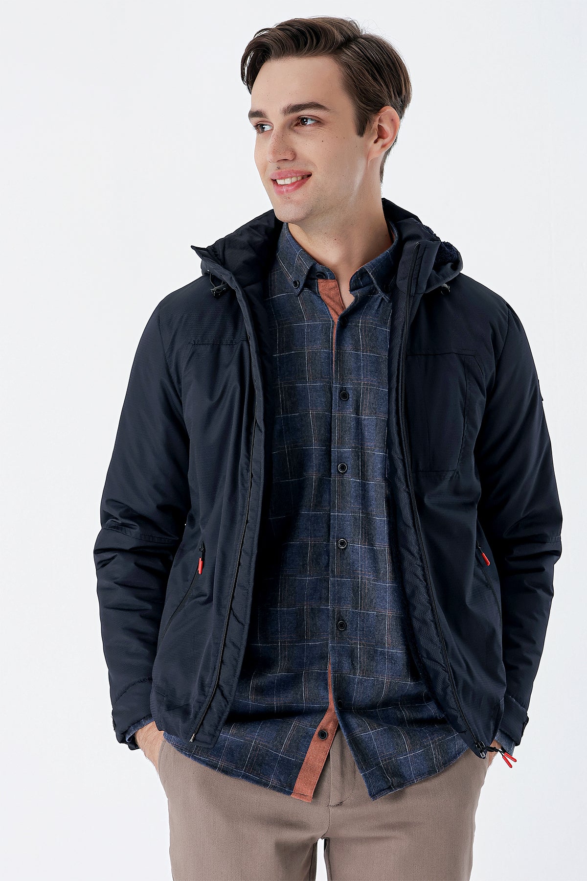 Slim-Fit Hooded Casual Jacket - Navy