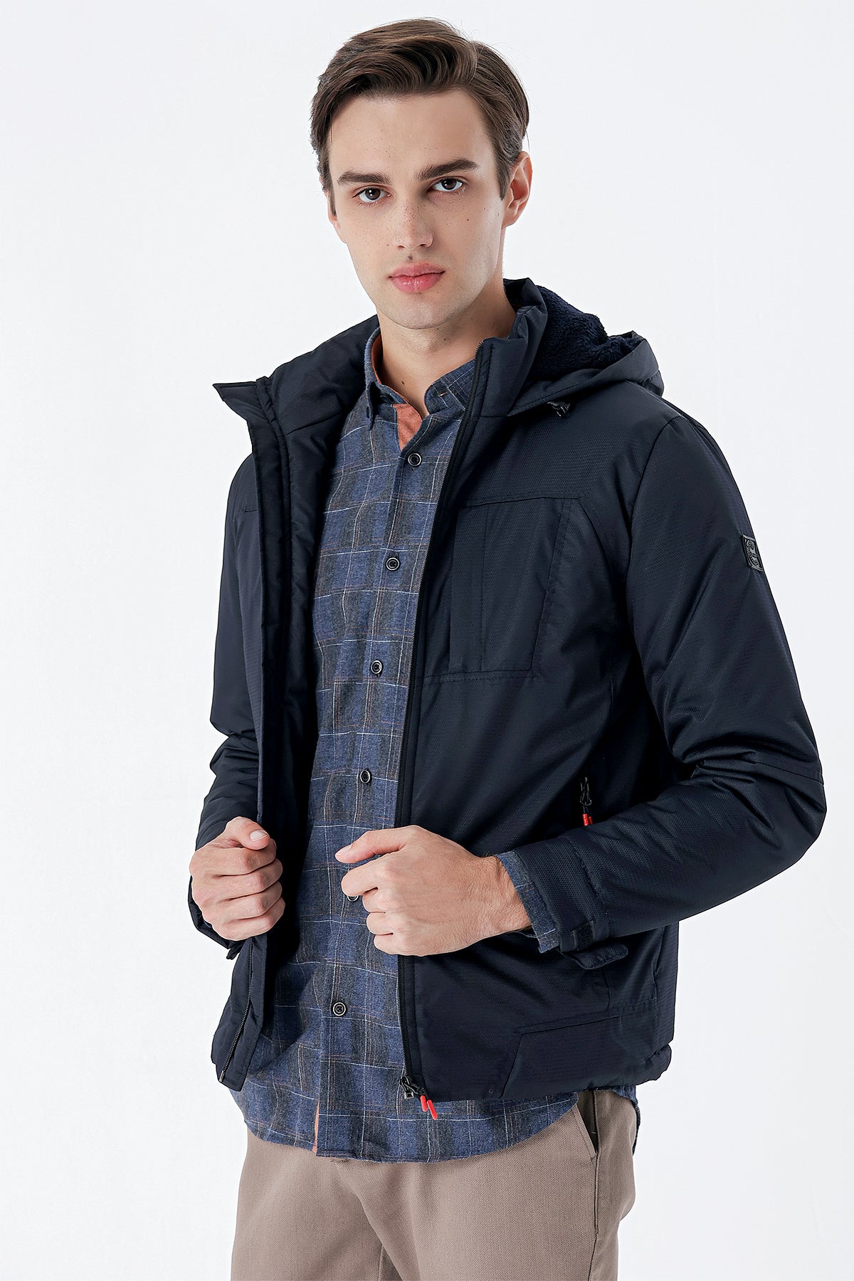 Slim-Fit Hooded Casual Jacket - Navy