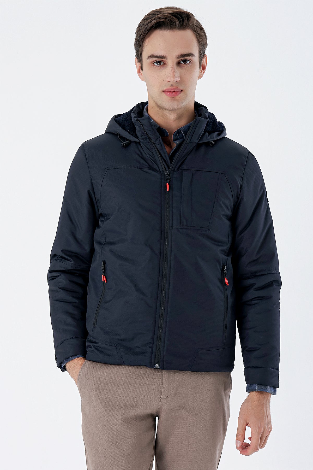 Slim-Fit Hooded Casual Jacket - Navy