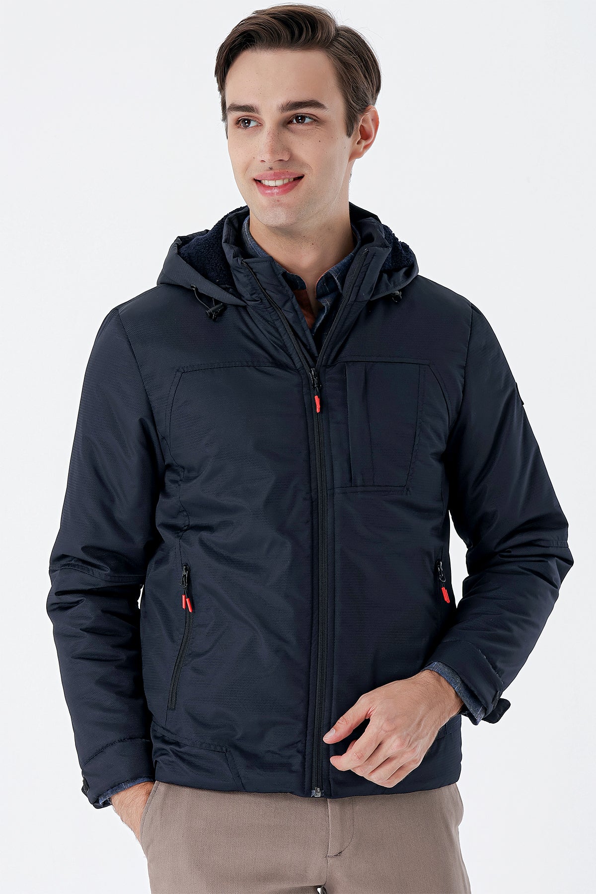 Slim-Fit Hooded Casual Jacket - Navy