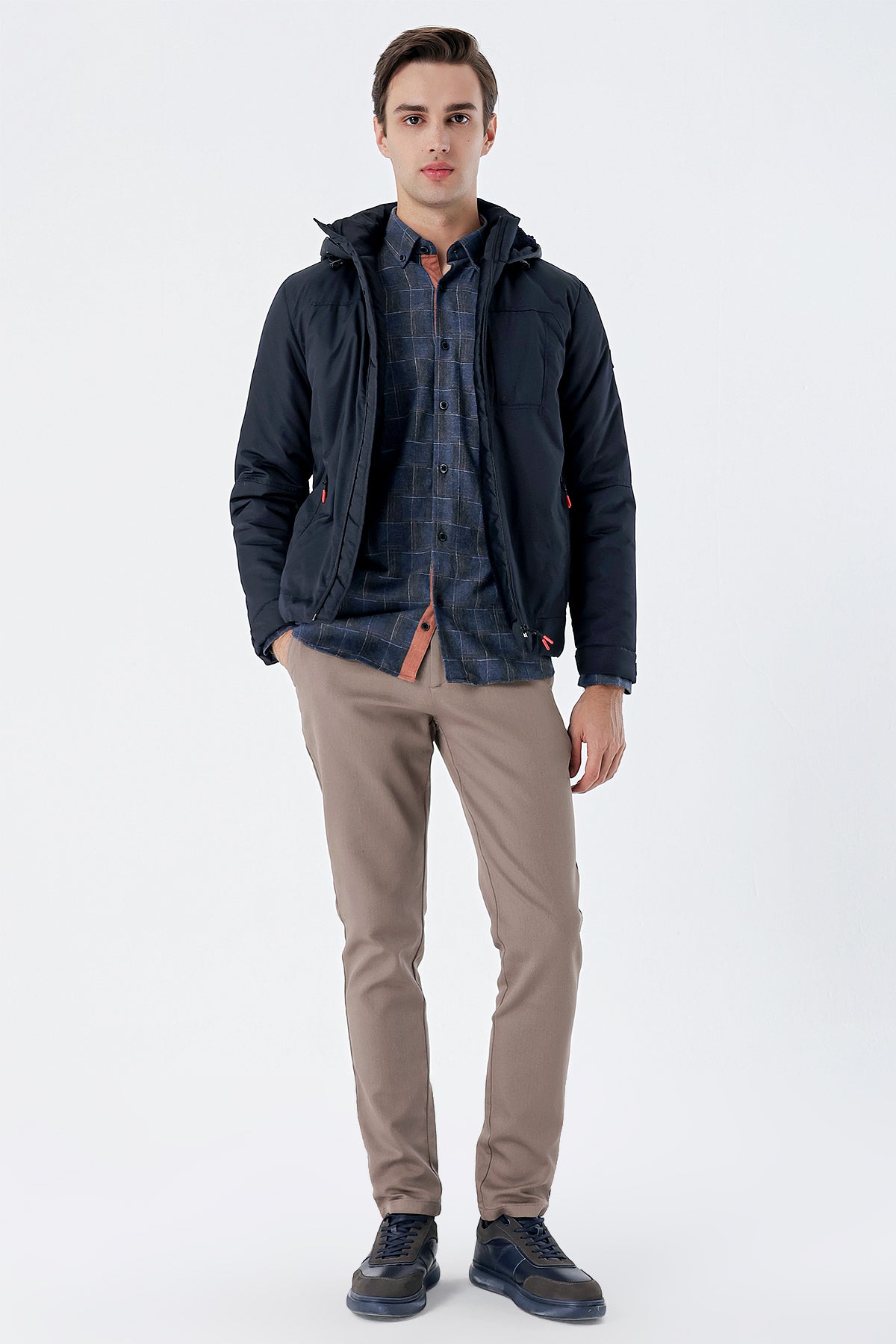 Slim-Fit Hooded Casual Jacket - Navy