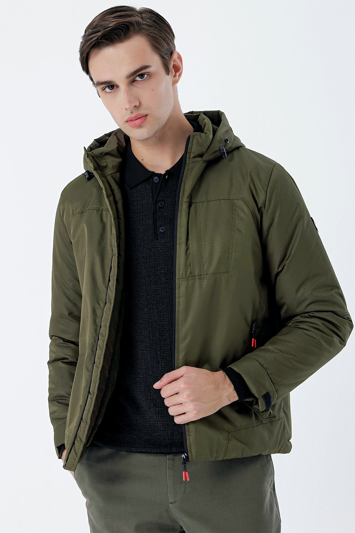 Slim-Fit Hooded Casual Jacket - Dark Khaki