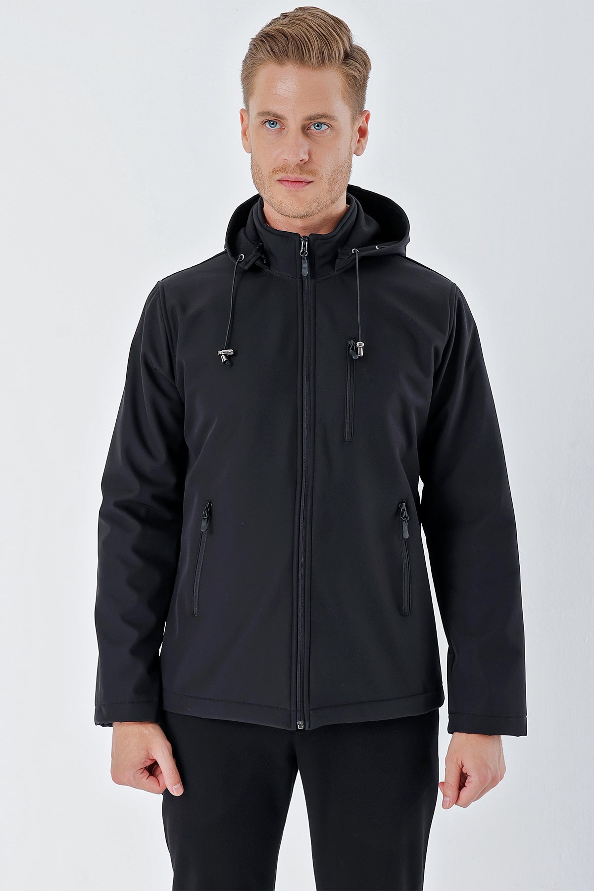 Slim-Fit Hooded Casual Jacket - Black