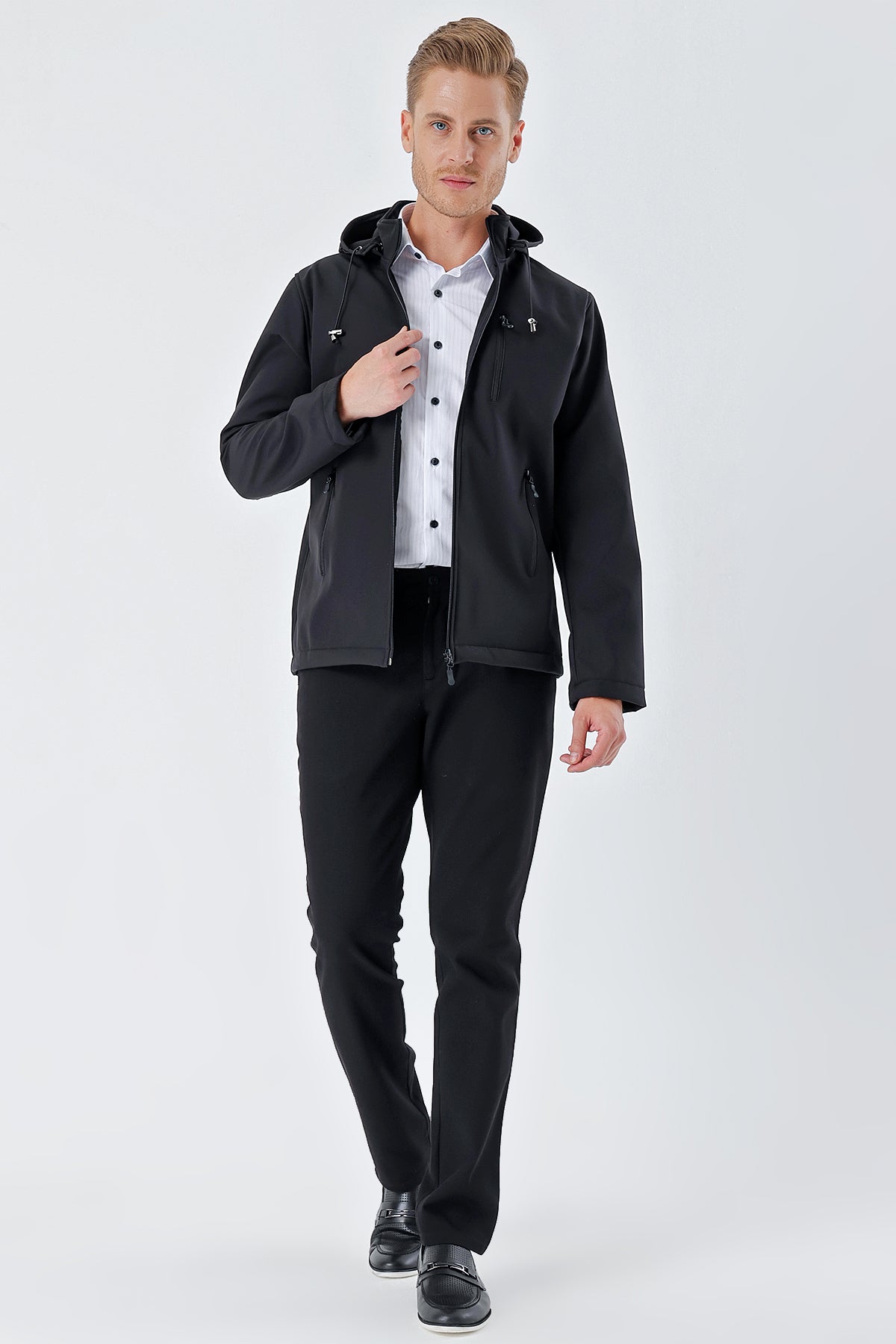 Slim-Fit Hooded Casual Jacket - Black