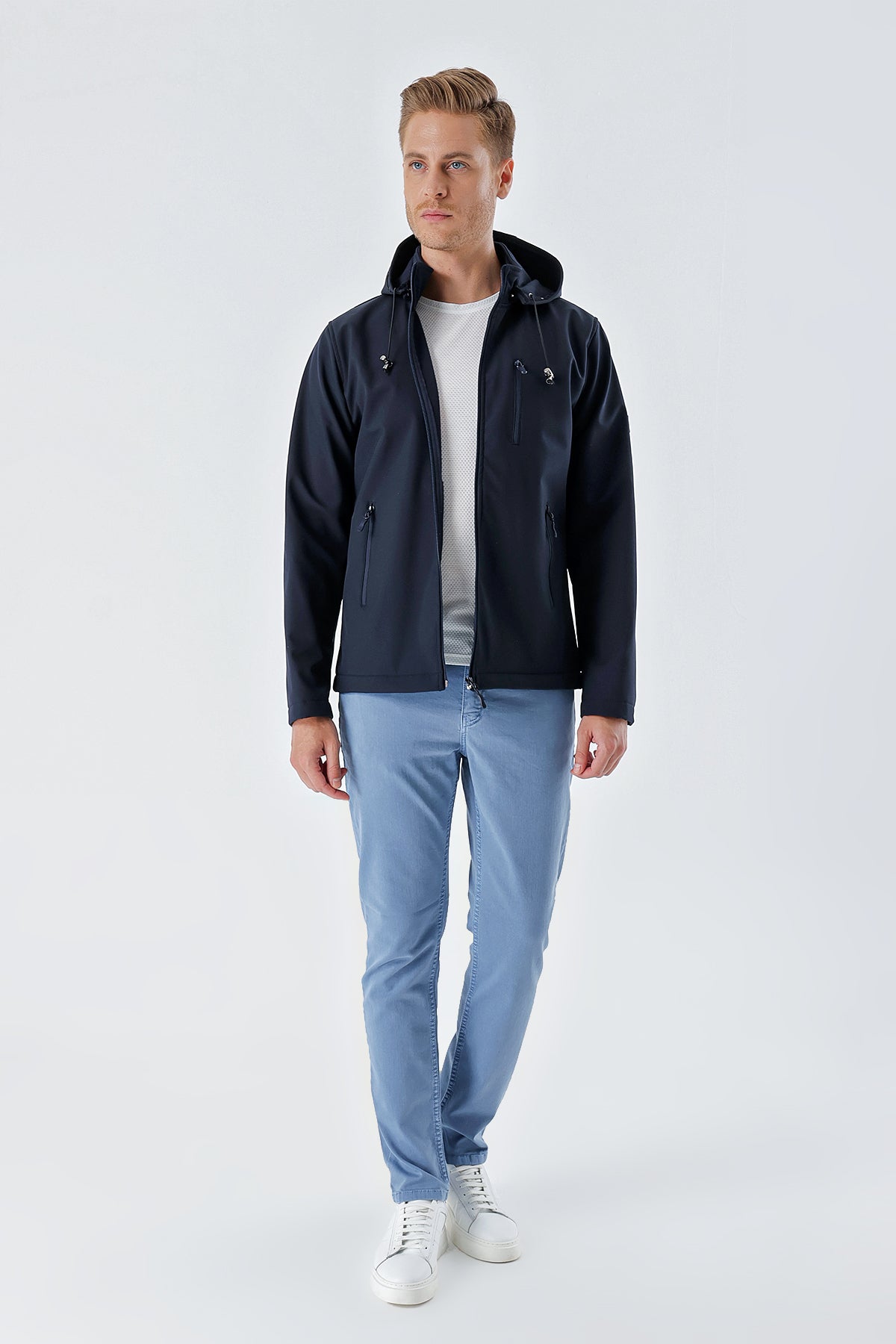 Slim-Fit Hooded Casual Jacket - Navy