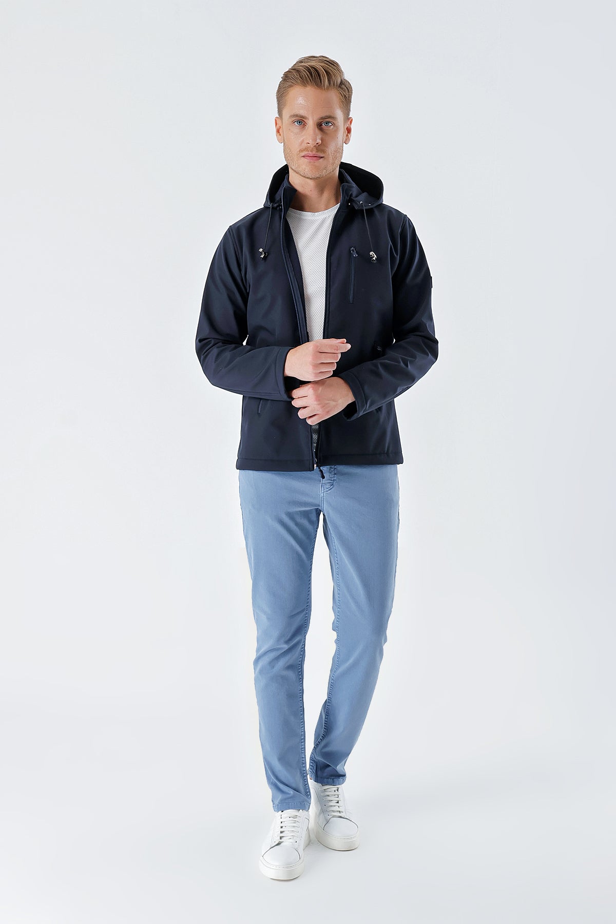 Slim-Fit Hooded Casual Jacket - Navy