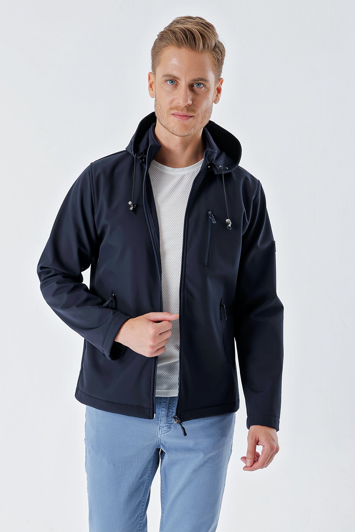 Slim-Fit Hooded Casual Jacket - Navy