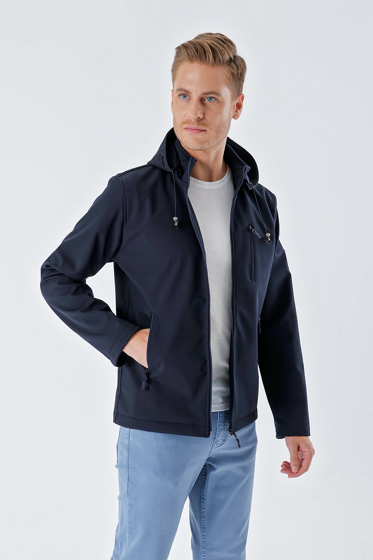 Slim-Fit Hooded Casual Jacket - Navy