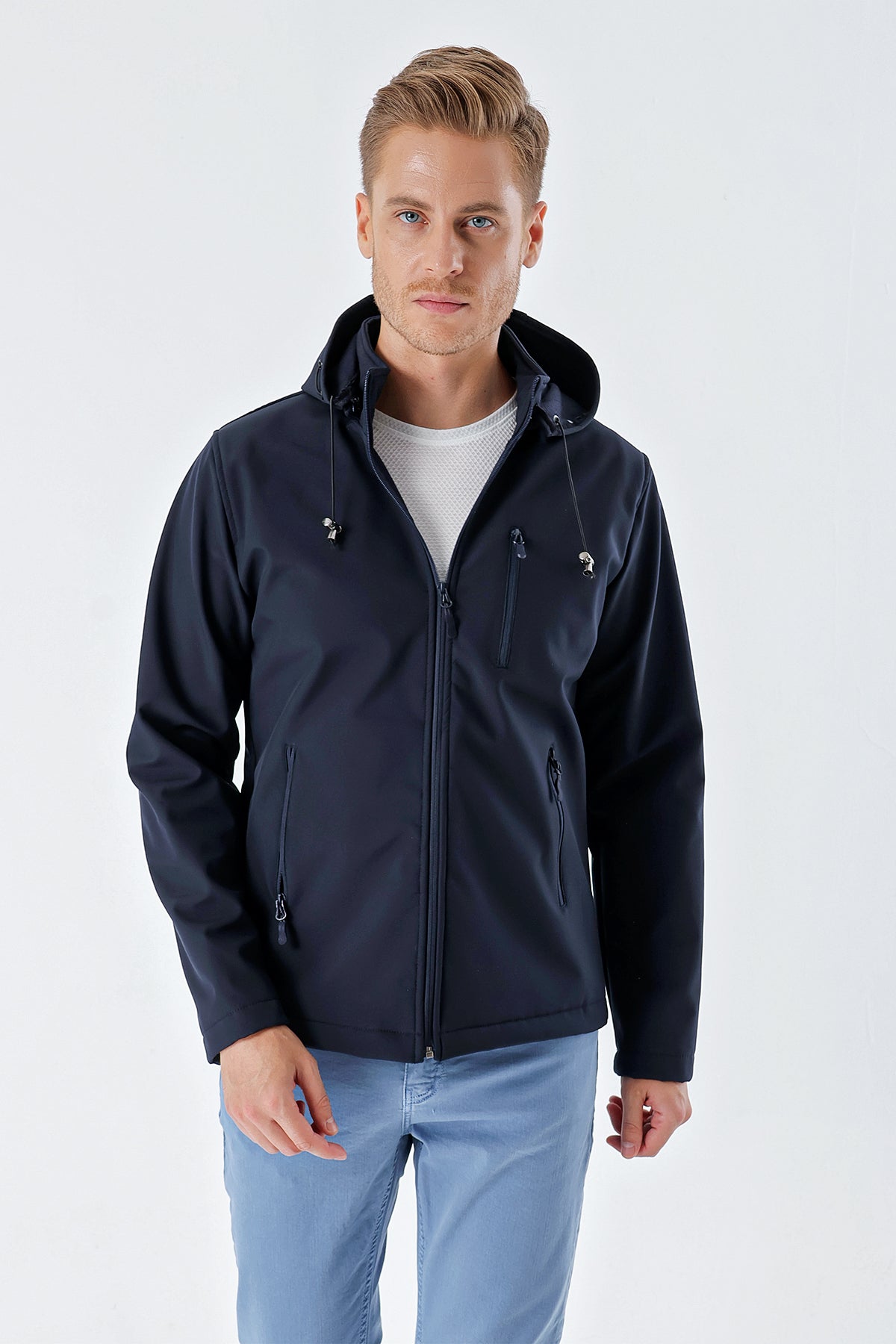 Slim-Fit Hooded Casual Jacket - Navy