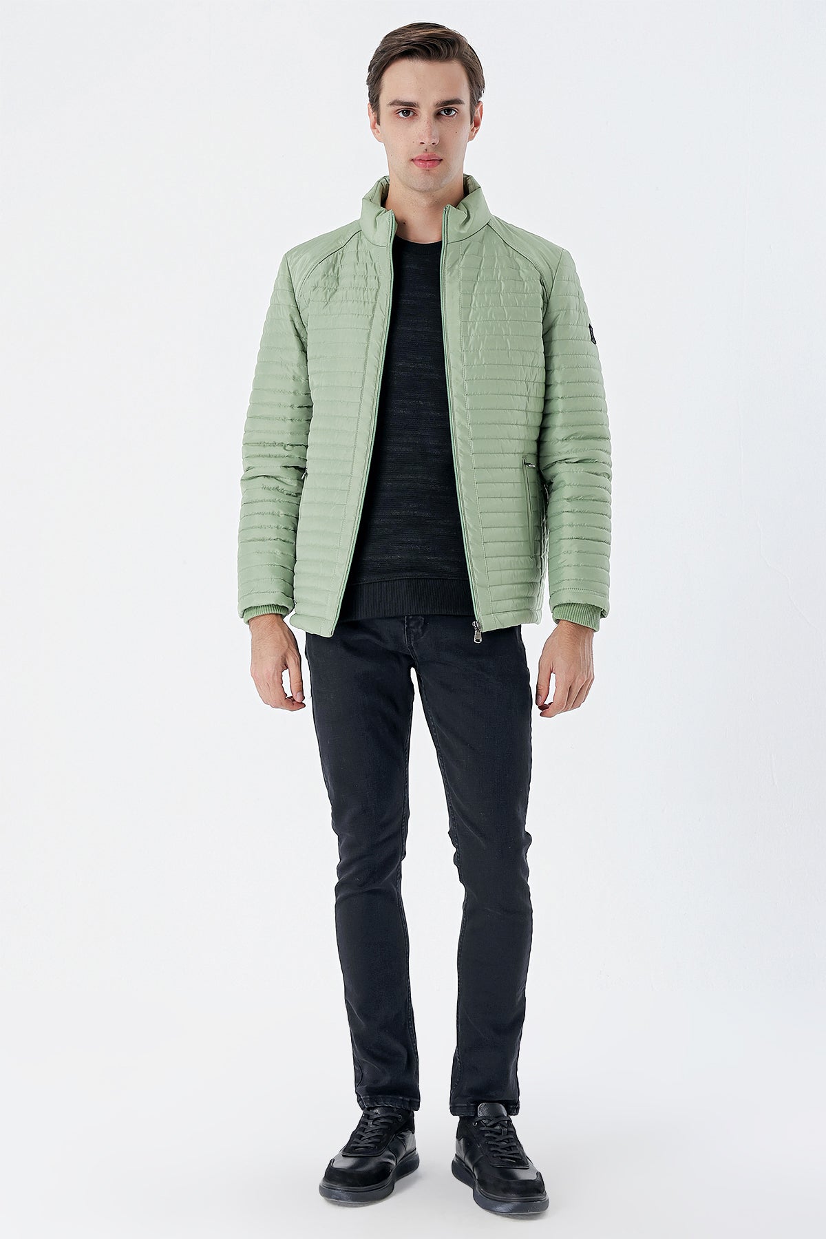 Slim-Fit Stand-Up Collar Casual Jacket - Mint Green