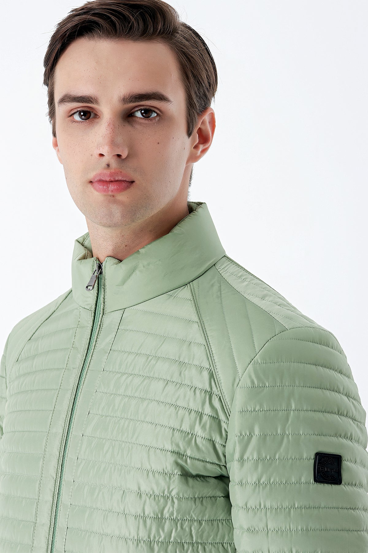 Slim-Fit Stand-Up Collar Casual Jacket - Mint Green