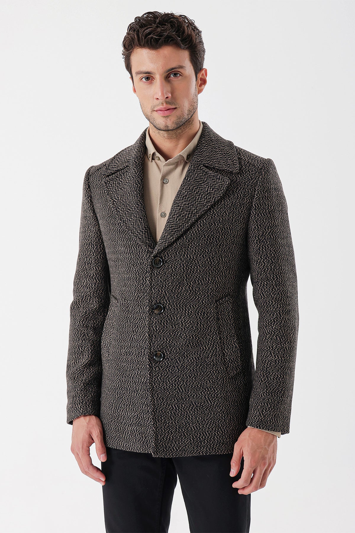 Slim-Fit Patterned Jacket - Brown