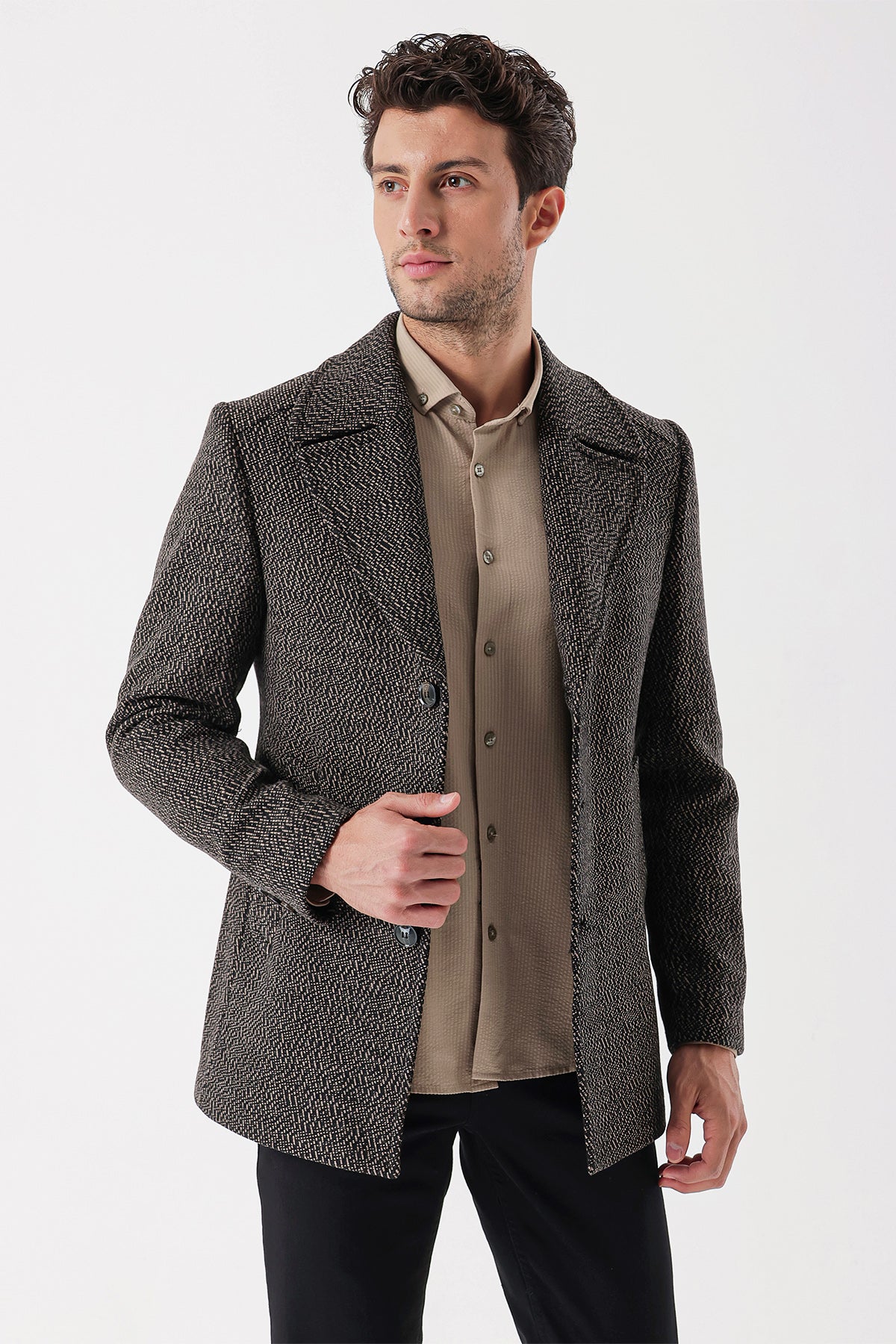 Slim-Fit Patterned Jacket - Brown