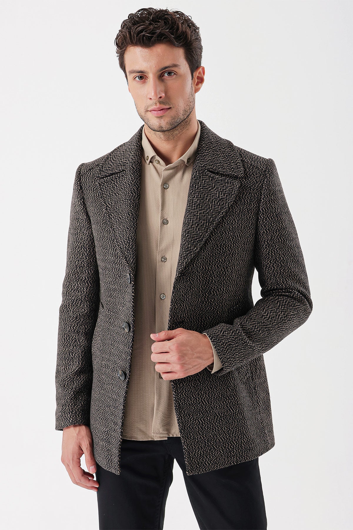 Slim-Fit Patterned Jacket - Brown