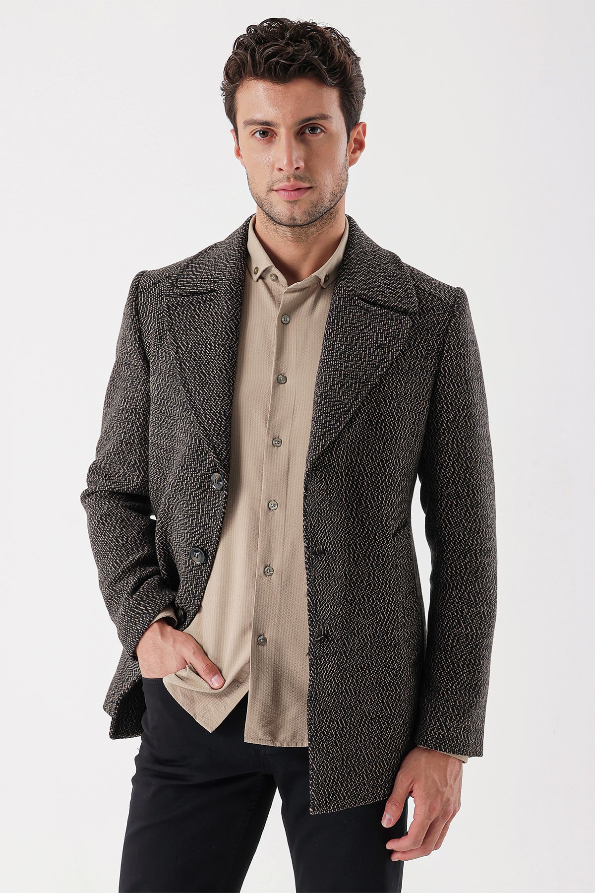 Slim-Fit Patterned Jacket - Brown