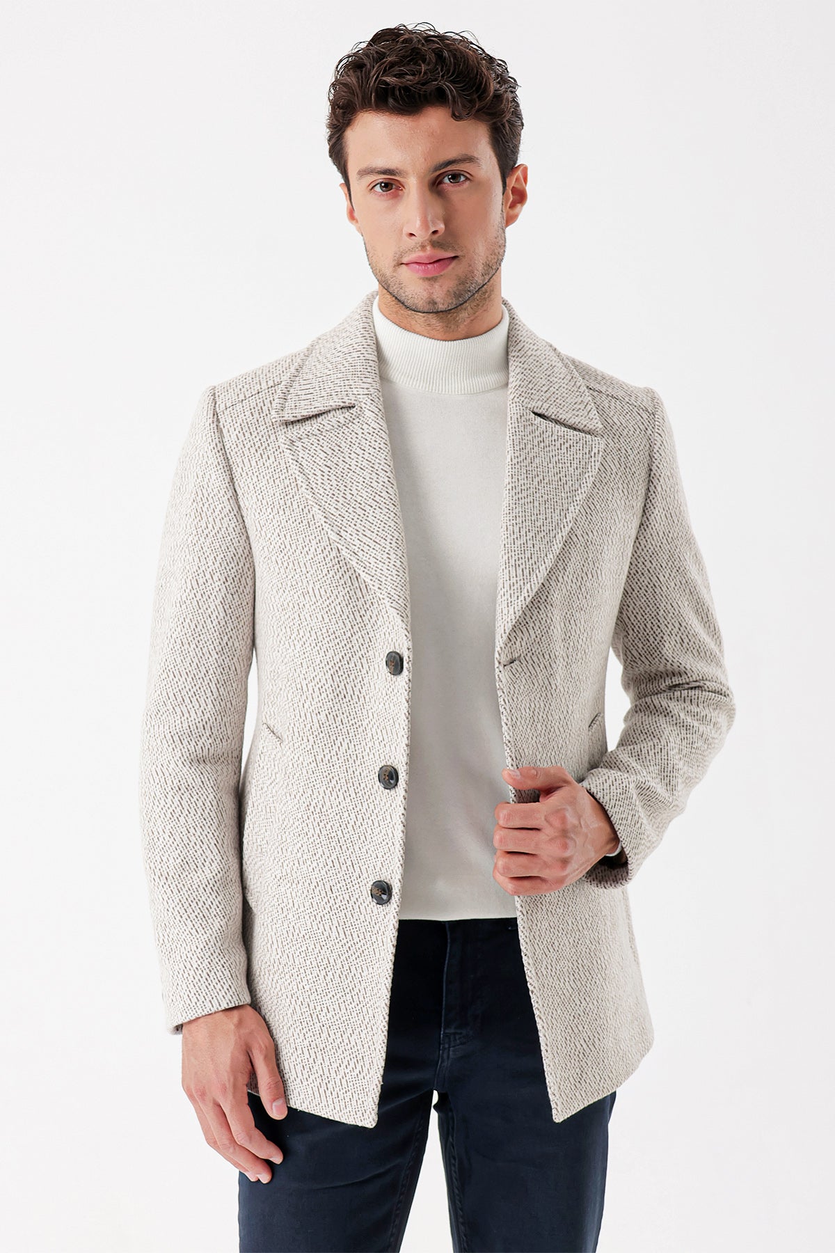 Slim-Fit Patterned Jacket - Beige