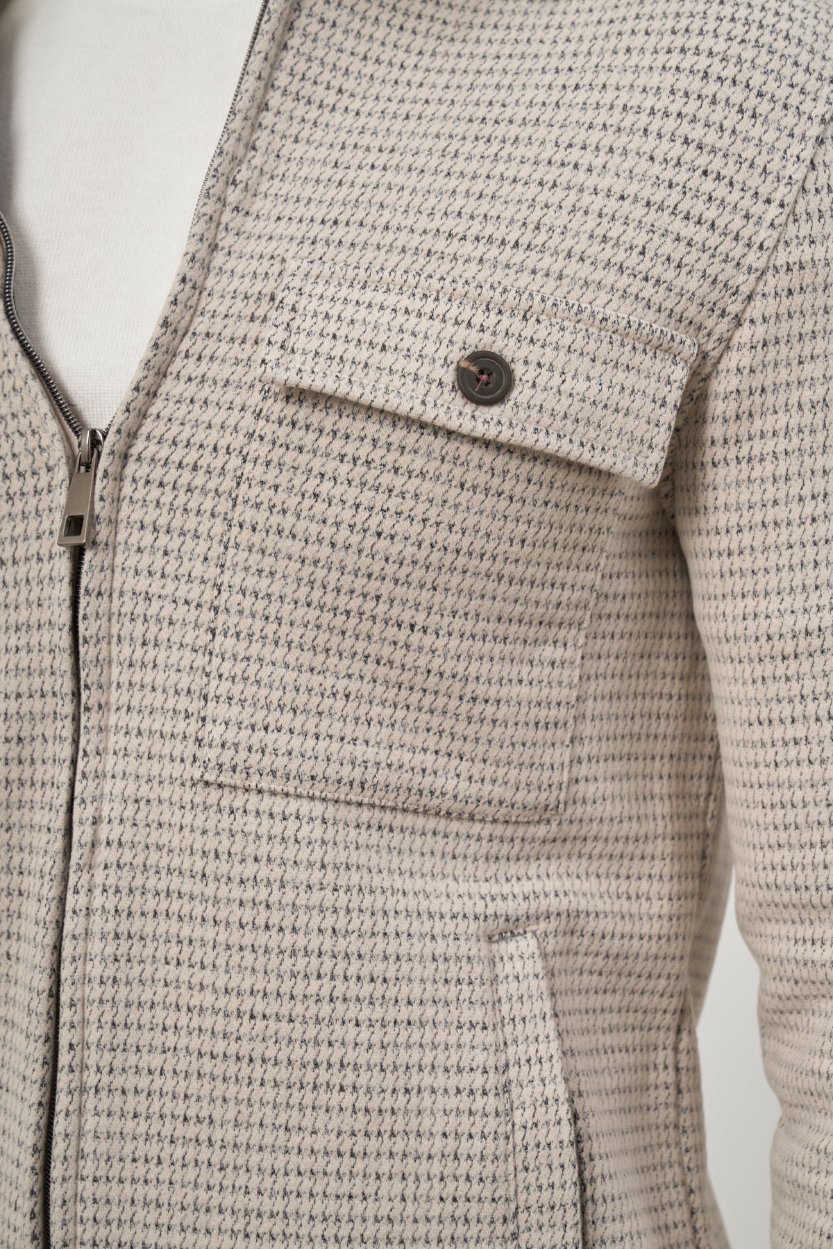 Slim-Fit Textured Jacket - Beige