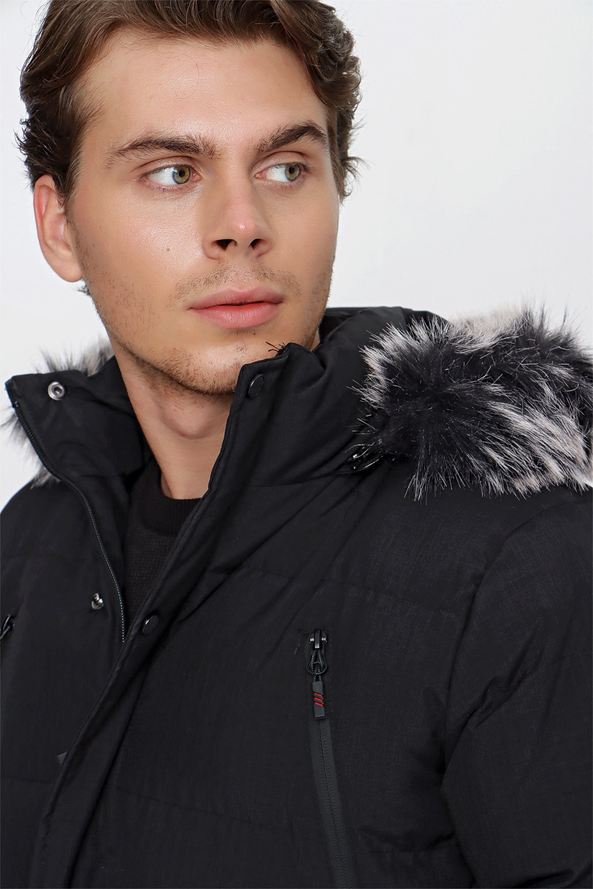 Slim-Fit Hooded Puffer Coat - Black