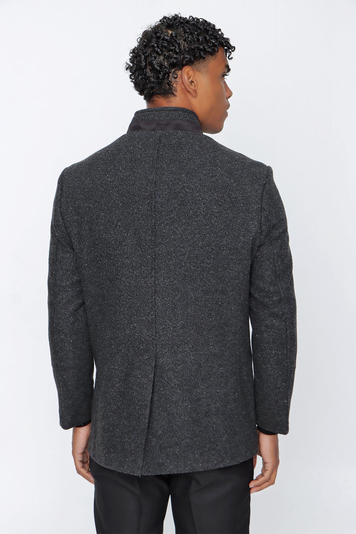 Comfort-Fit Patterned Coat - Dark Grey