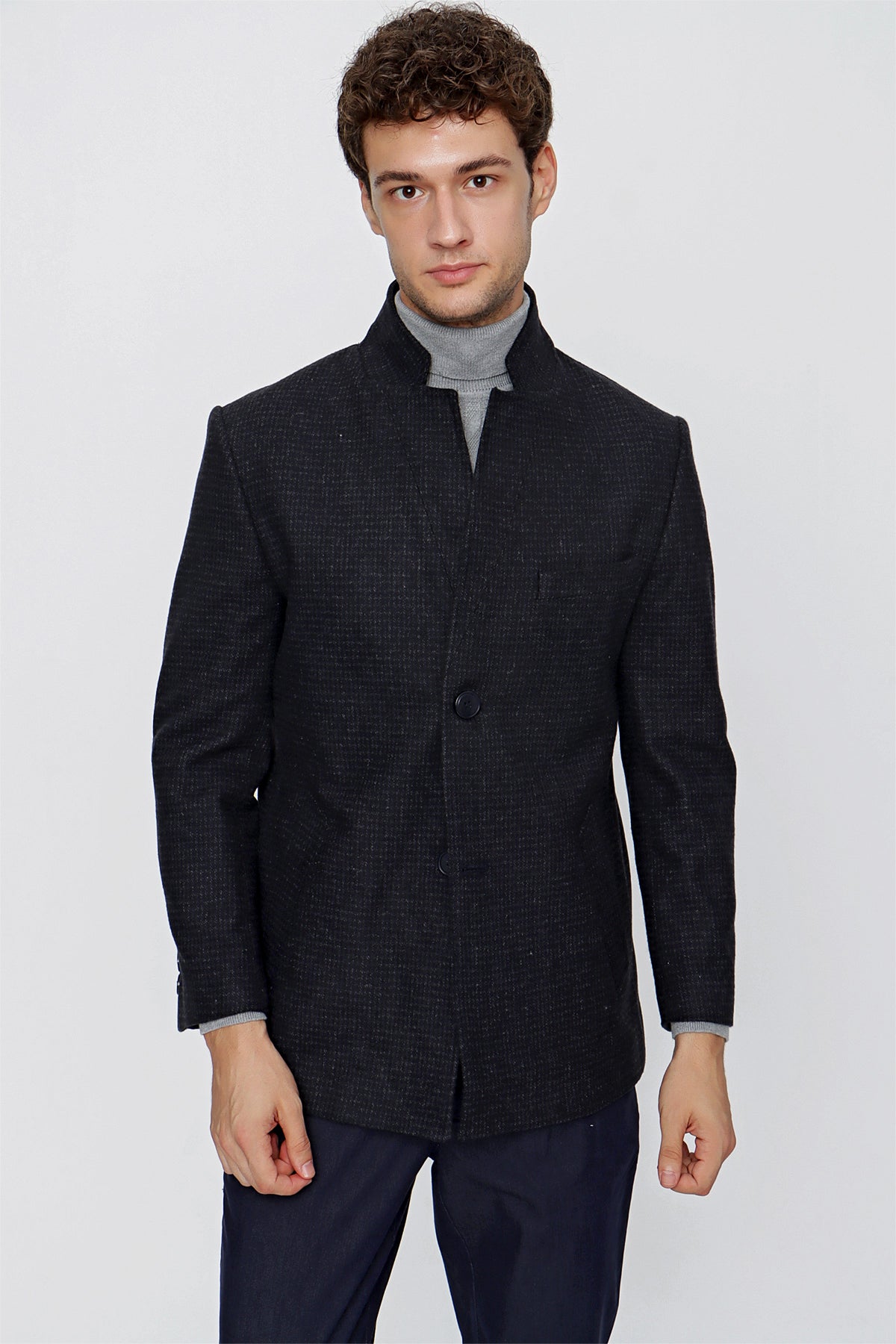 Comfort-Fit Patterned Coat - Dark Navy