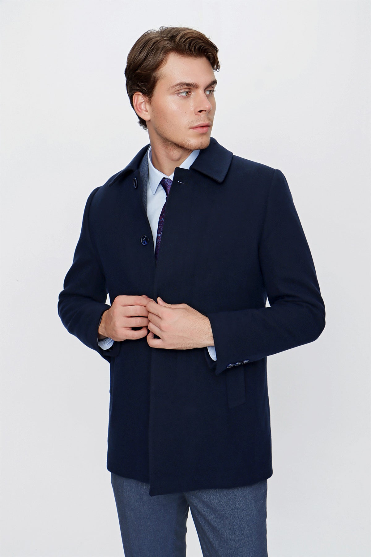 Comfort-Fit Plain Coat - Navy