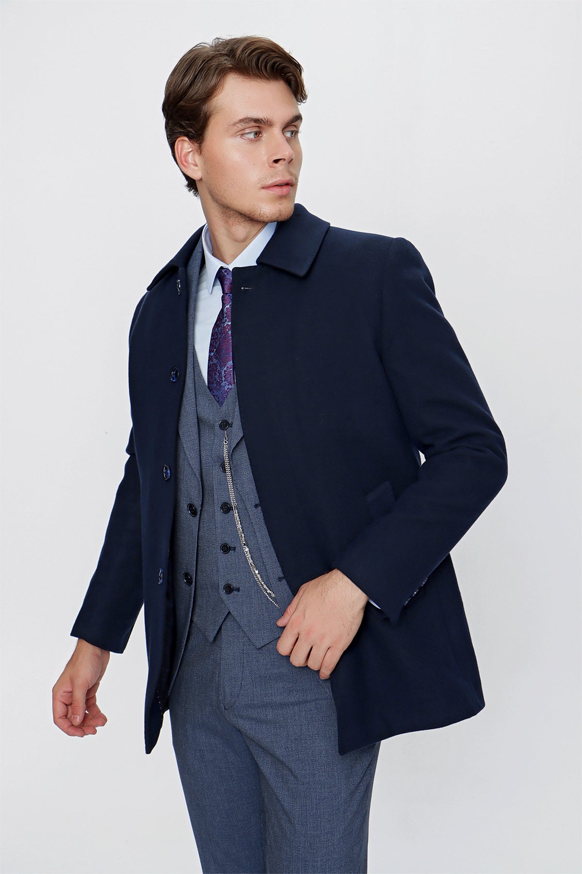 Comfort-Fit Plain Coat - Navy