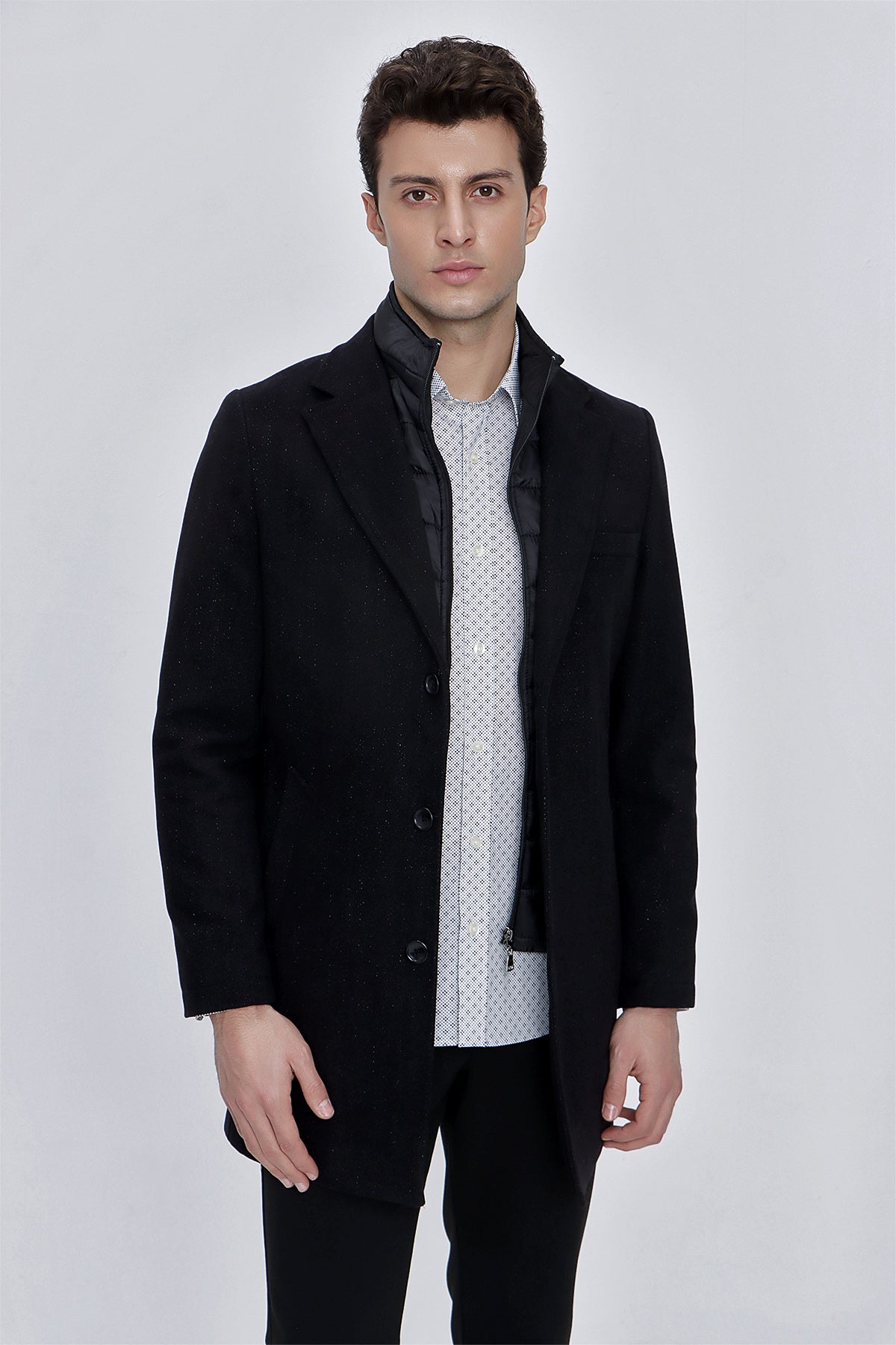 Slim-Fit Plain Coat - Black