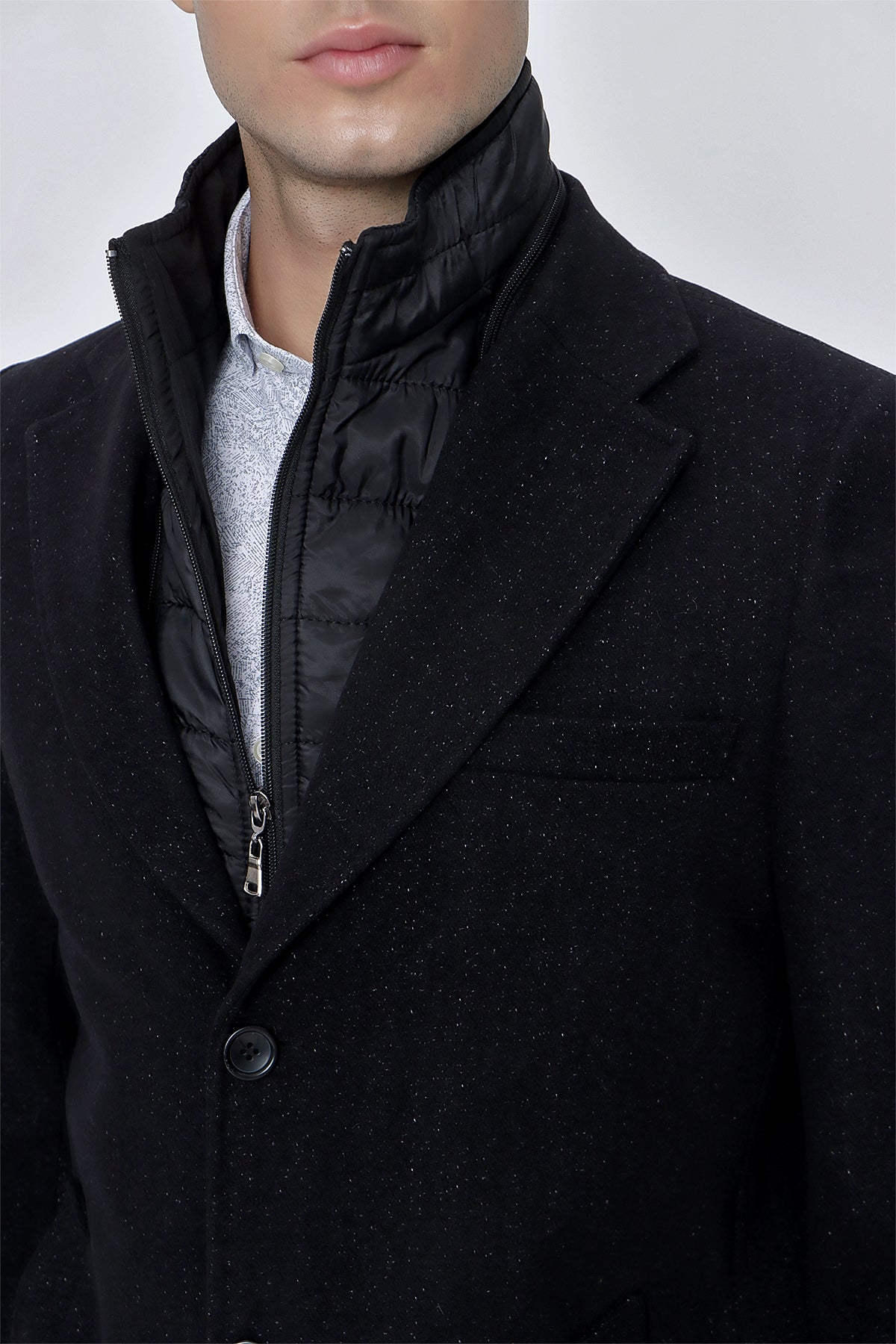 Slim-Fit Plain Coat - Black